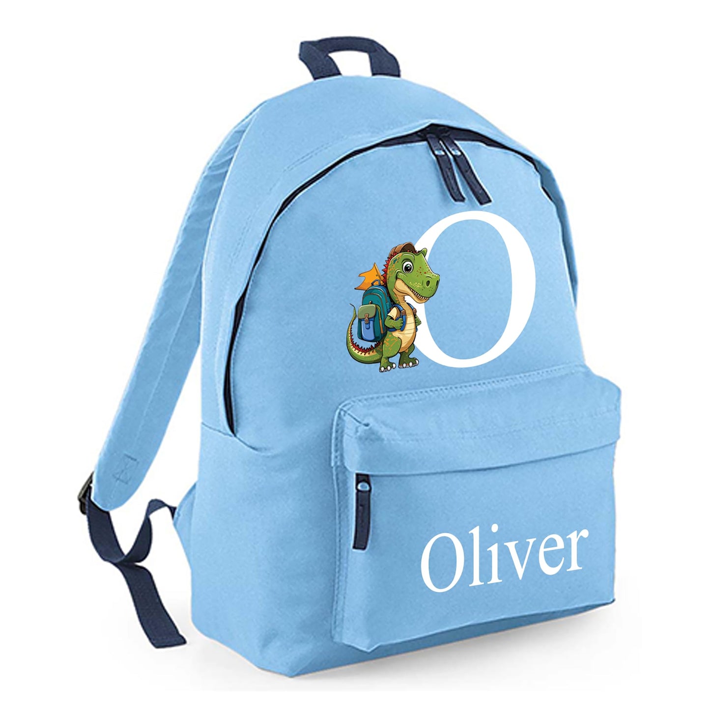 Personalised Kids Backpack - Custom Rucksack with Name - Multiple Designs & Colours - Ideal for Boys, Girls, Nursery and Primary School Children Back to School (Small, Dinosaur Initial, Navy)