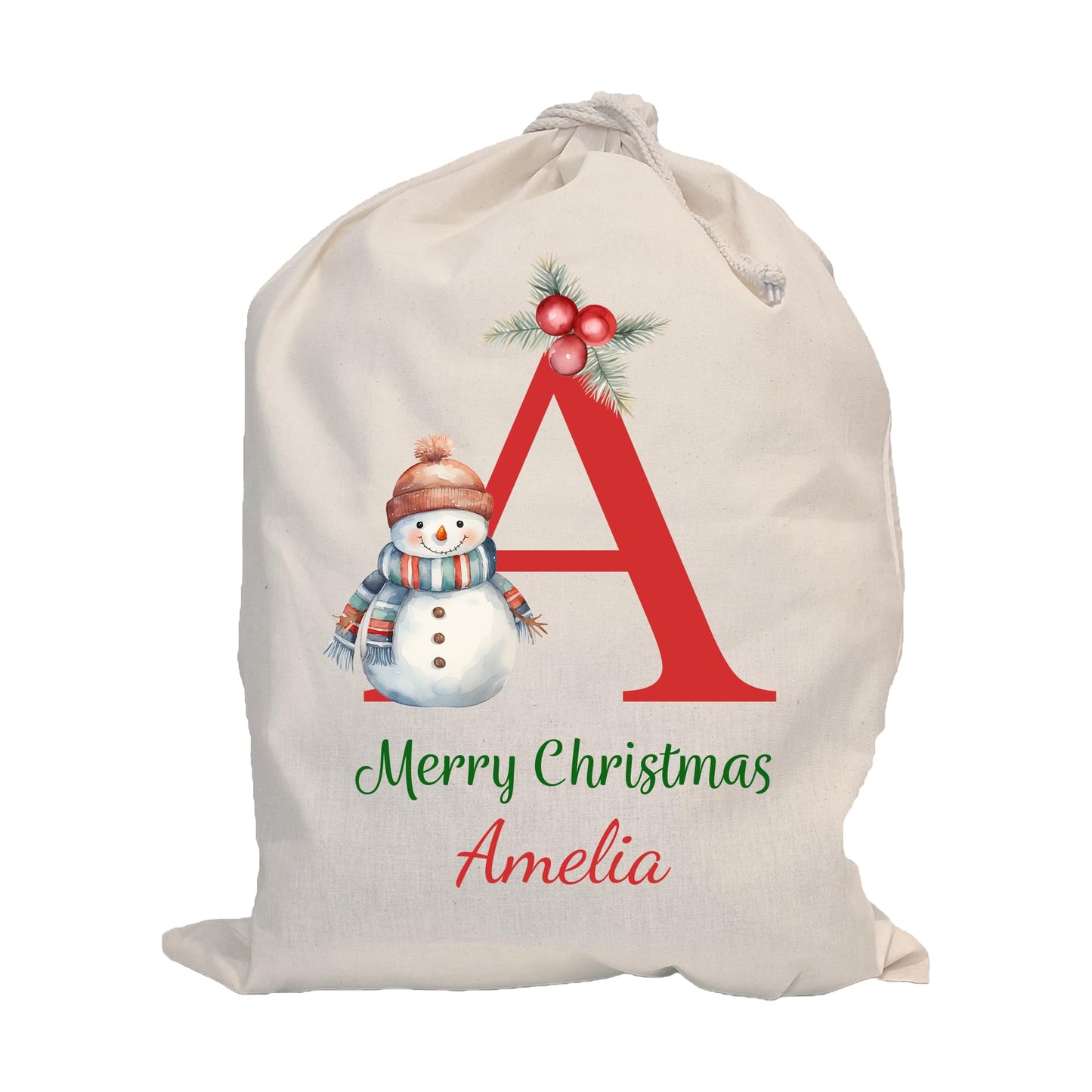 Personalised Santa Sack with Custom Name | Large Christmas Sack for Gifts | Xmas Gift Bag for Under Tree | Christmas Eve Bag | Christmas Stocking Alternative - Red Initial Reindeer (Cotton)