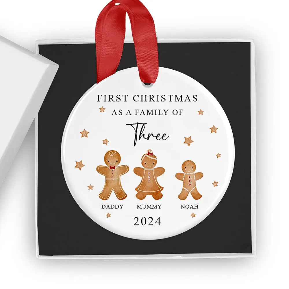 Personalised First Christmas as a Family of Three Ceramic Bauble with Gift Box - Custom Family Of 3 Xmas Ornament, New Baby Gift, New Parents Keepsake, Baby's 1st Christmas Tree Decoration 2024