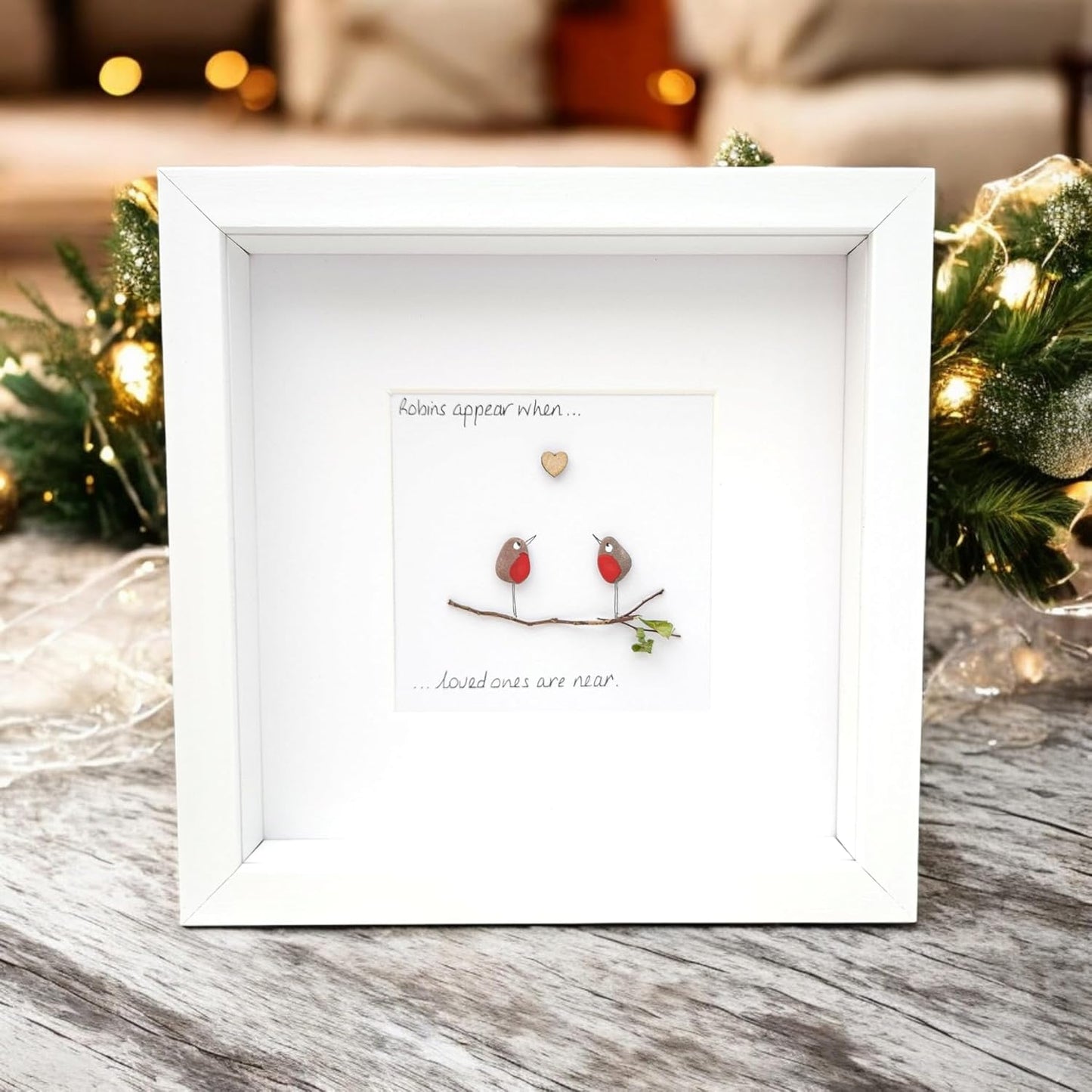 Robins Appear When Loved Ones Are Near Framed Family Friends Christmas Gift Pebble Art Picture Personalised