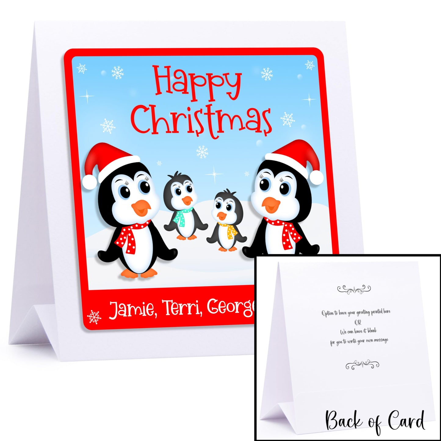 Personalised Christmas Card Family Christmas Card Snowmen - Embellished With Glittering Crystals From Swarovski Family or Couple 1-12 names