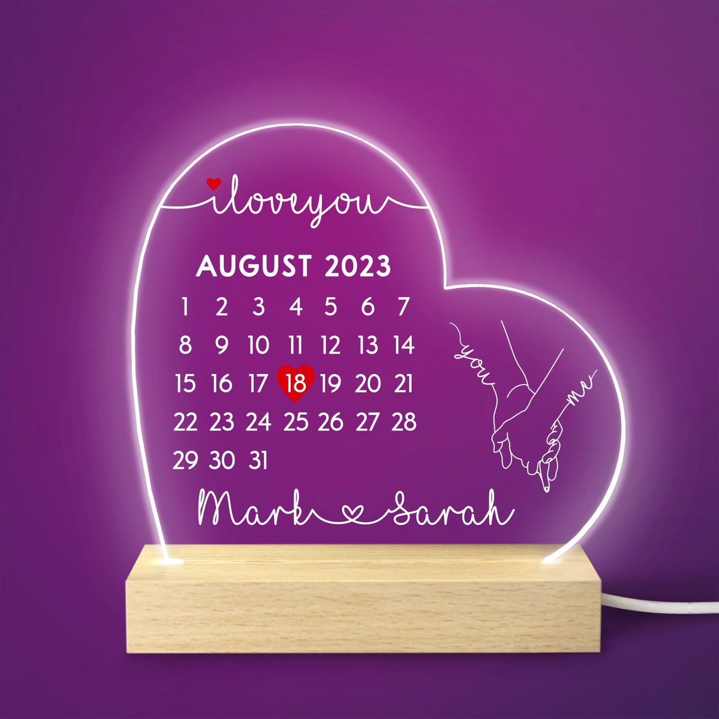 Beecreative Anniversary Gifts For Her, Personalised Anniversary Date LED Night Light For Girlfriend Wife, I Love You Anniversary Gift