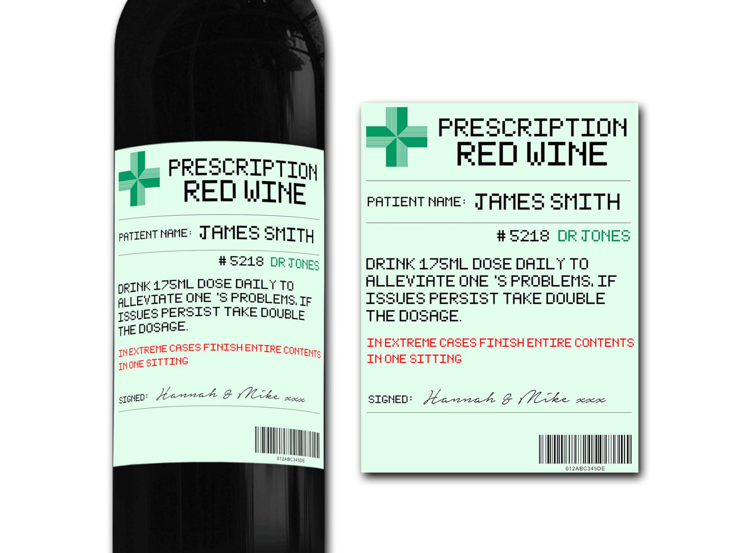 Personalised Prescription Red Wine Bottle Label Custom - Any Wording