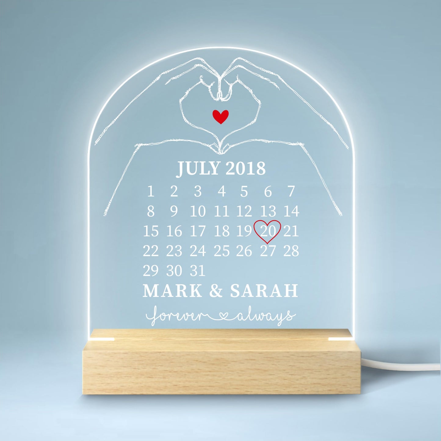 Beecreative Anniversary Gifts For Her, Personalised Anniversary Date LED Night Light For Girlfriend Wife, I Love You Anniversary Gift