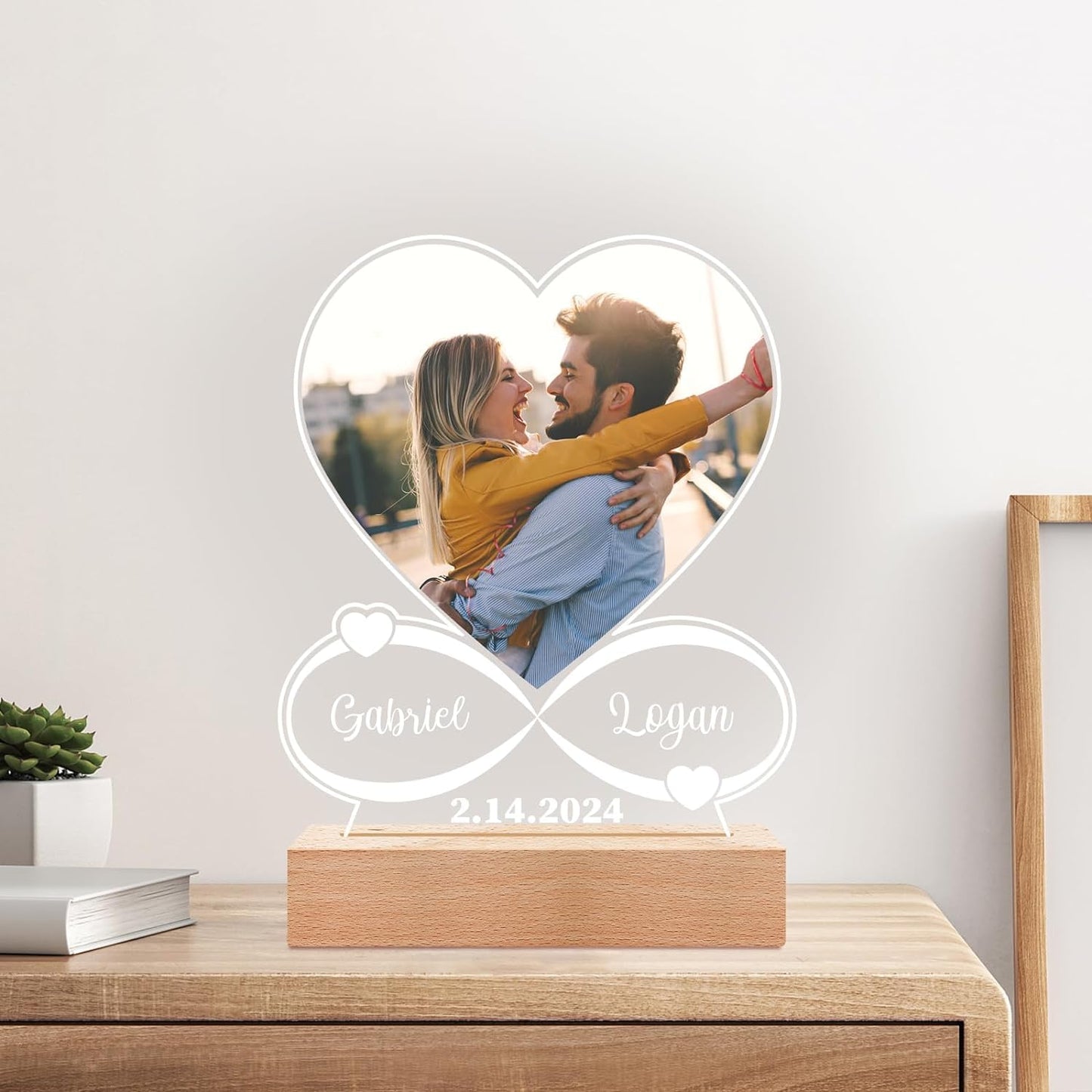 Personalised Anniversary Couples Gifts for Women and Men, Personalised Photo Frame with Photo, Customised Picture Frame with Night Light, Personalised Christmas Birthday Gifts for Her and Him