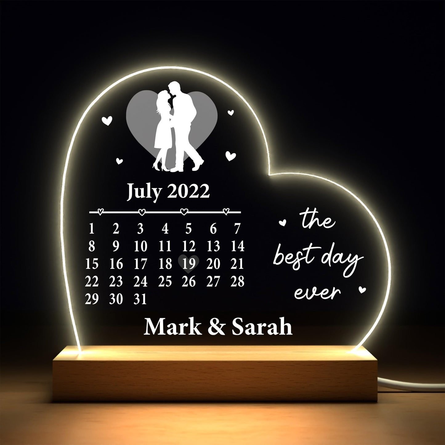 Beecreative Anniversary Gifts For Her, Personalised Anniversary Date LED Night Light For Girlfriend Wife, I Love You Anniversary Gift