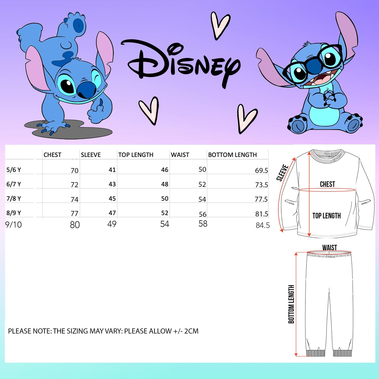 Disney Stitch Personalised Initial Pyjama for Kids 100% Cotton Long Sleeve Winter Pyjama Soft and Comfortable Gift for Girls PJ Set