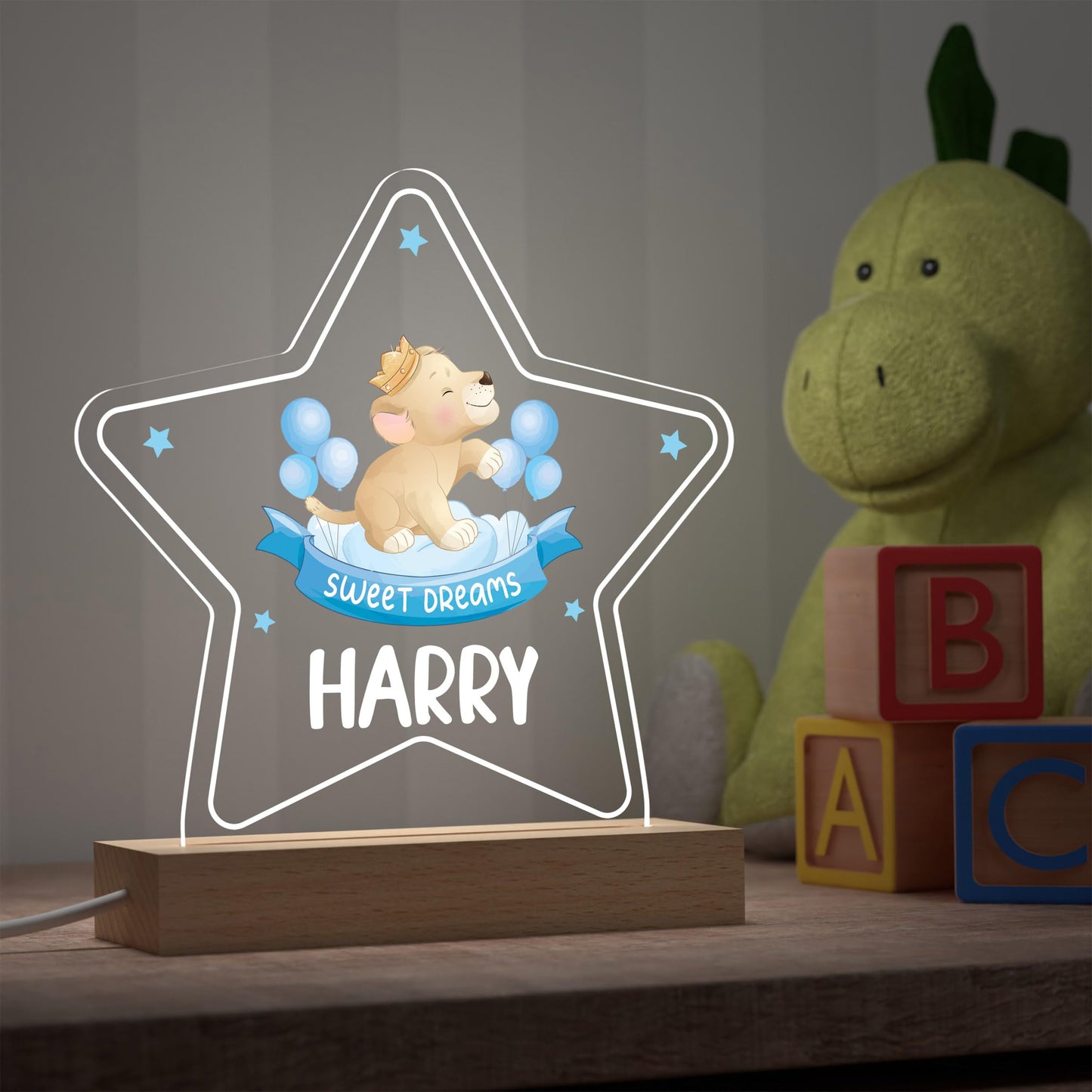 Baby Boy Christening Gifts, Personalised Christening Gifts For Boy Son Grandson, Jungle Safari Animal LED Night Light With Childs Name