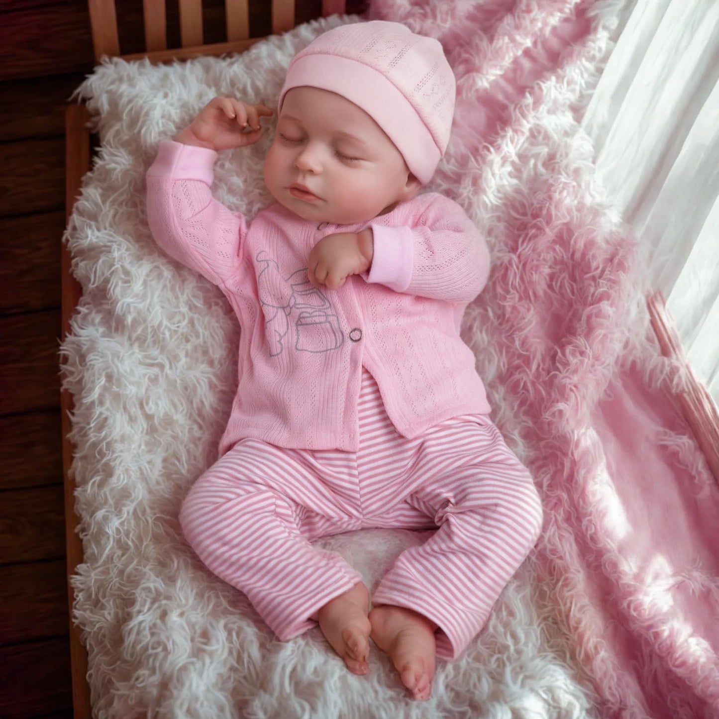 JIZHI Reborn Dolls - 17 inch Soft Body Lifelike-Newborn Baby Dolls Sleeping Girl Dolls with Clothes and Toy Accessories Gift for Kids Age 3+, Pink-hat