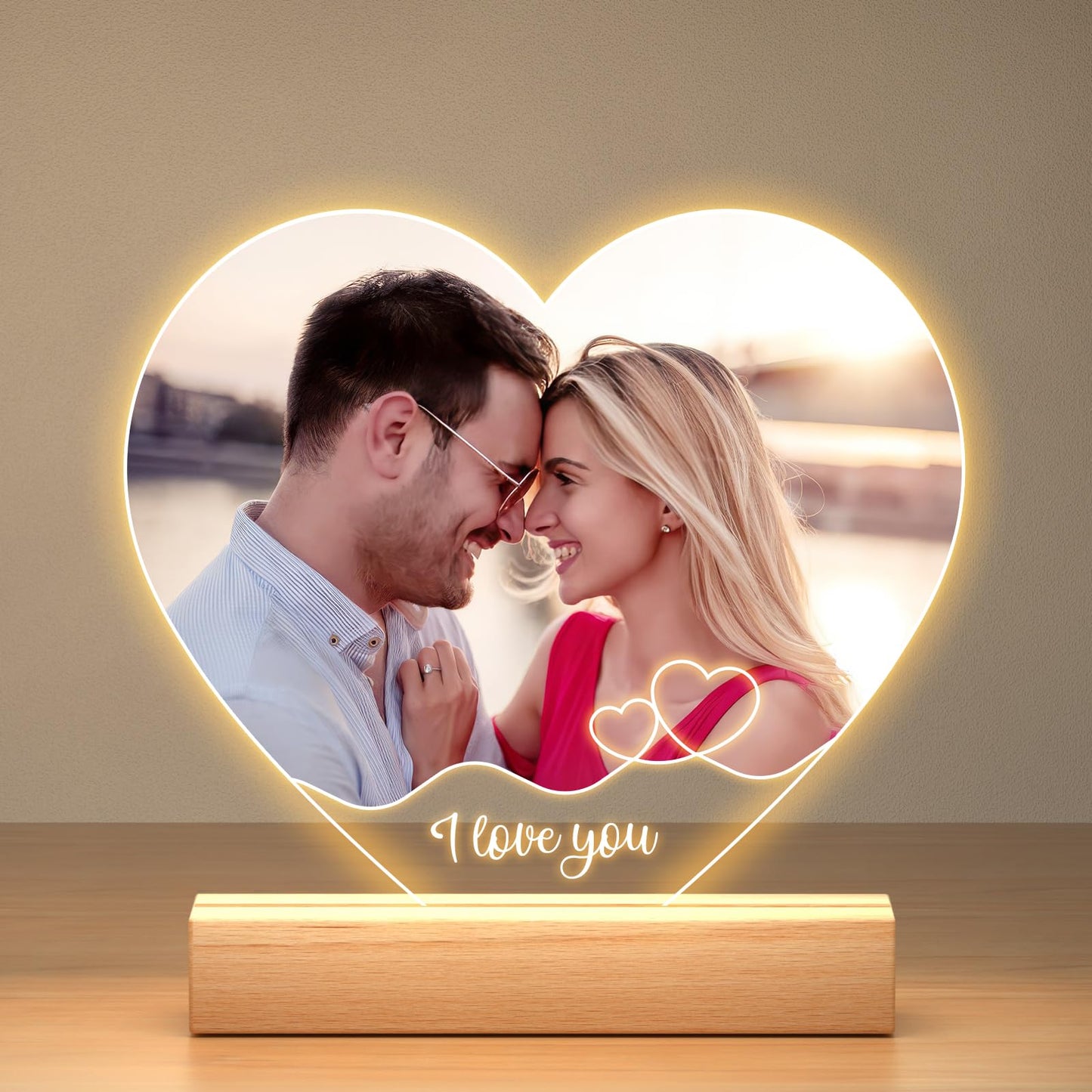 Personalised Anniversary Birthday Gifts for Women & Men, Custom Photo Frame with Night Light, Personalized Acrylic Plaque with Photos, Personalised Christmas Couples Gifts for Him & Her