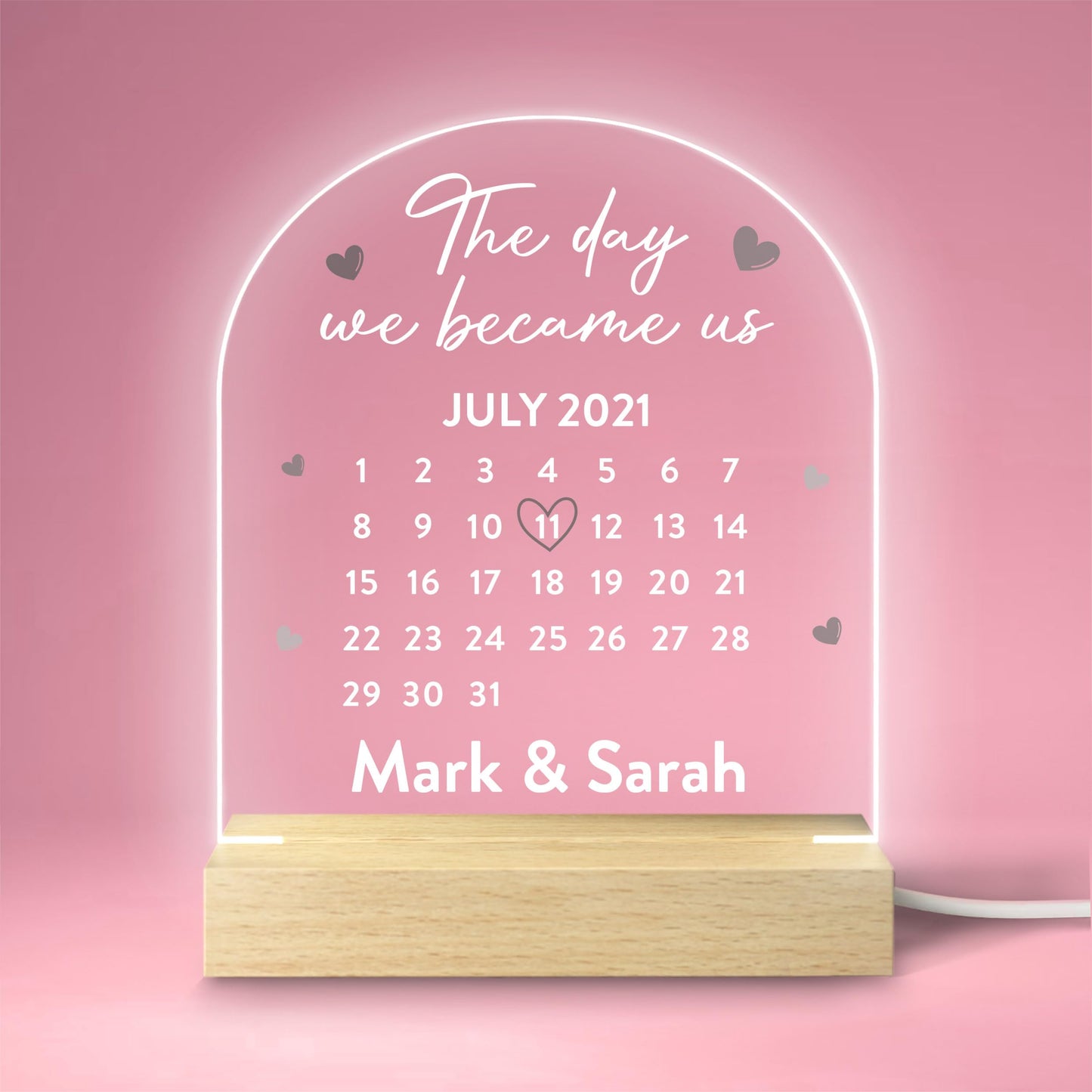 Beecreative Anniversary Gifts For Her, Personalised Anniversary Date LED Night Light For Girlfriend Wife, I Love You Anniversary Gift