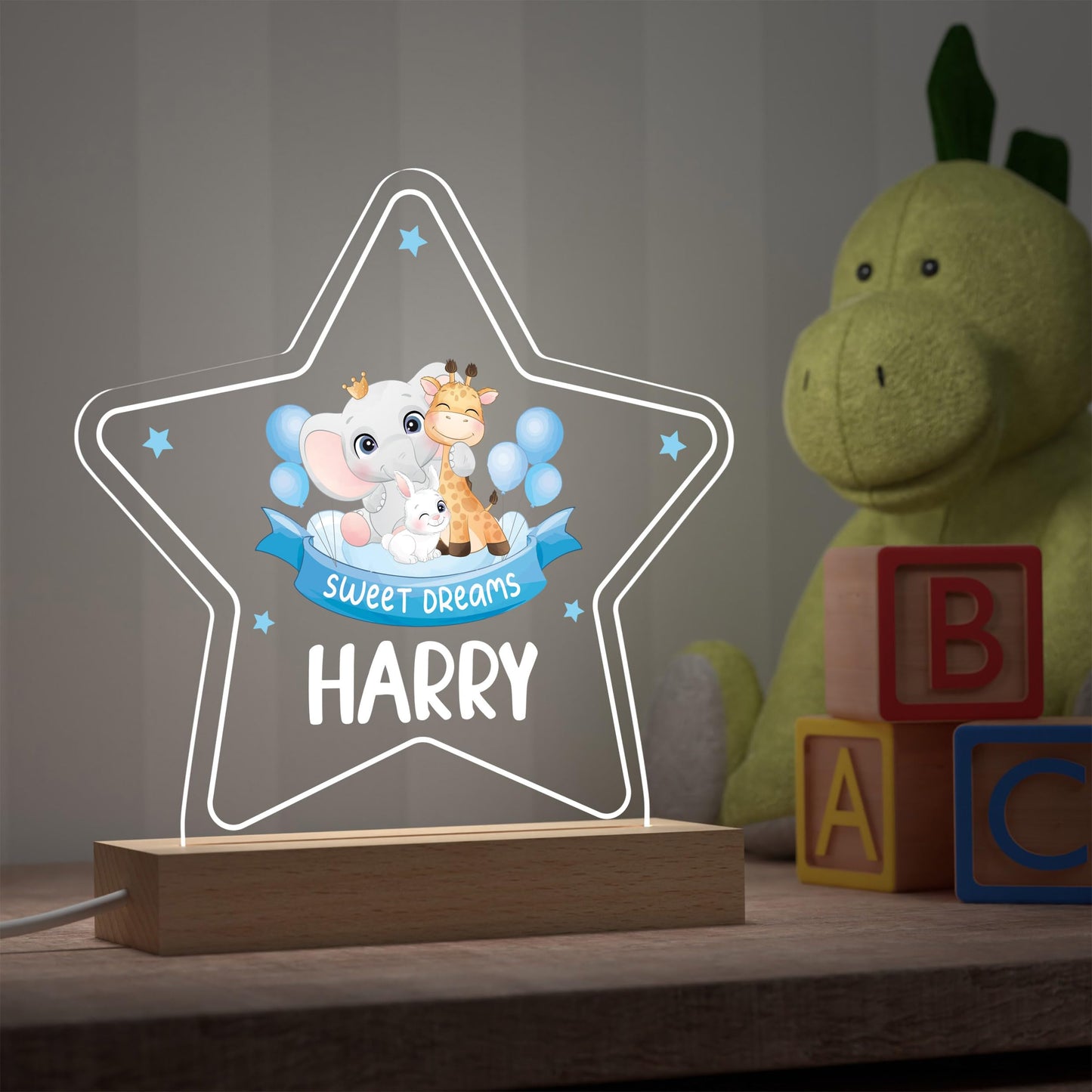 Baby Boy Christening Gifts, Personalised Christening Gifts For Boy Son Grandson, Jungle Safari Animal LED Night Light With Childs Name