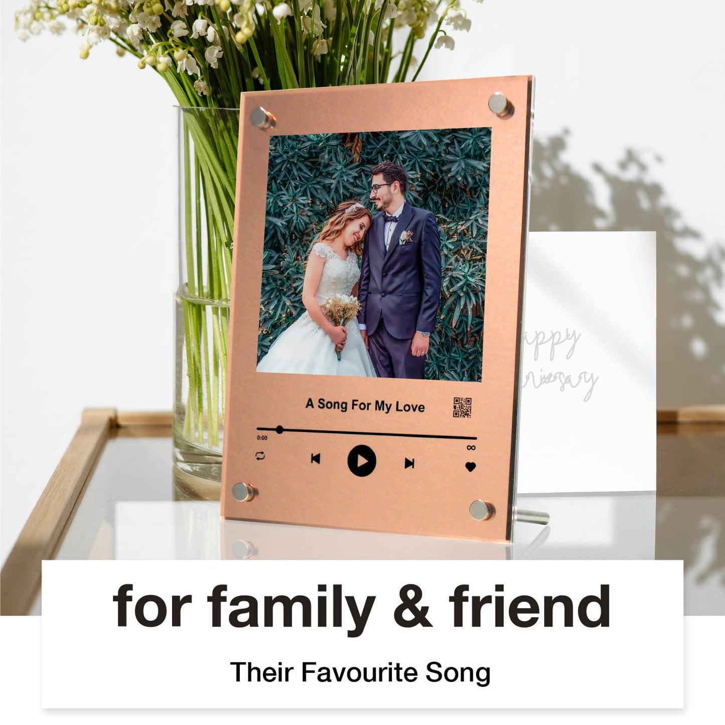 Photo Acrylic With QR Code Linked to Song| Music Plaque Frames | Christmas Gift | Heart Shape Bronze 8th Anniversary Gift for wife, 13.4 * 18 * 0.5cm, Christmas Gift