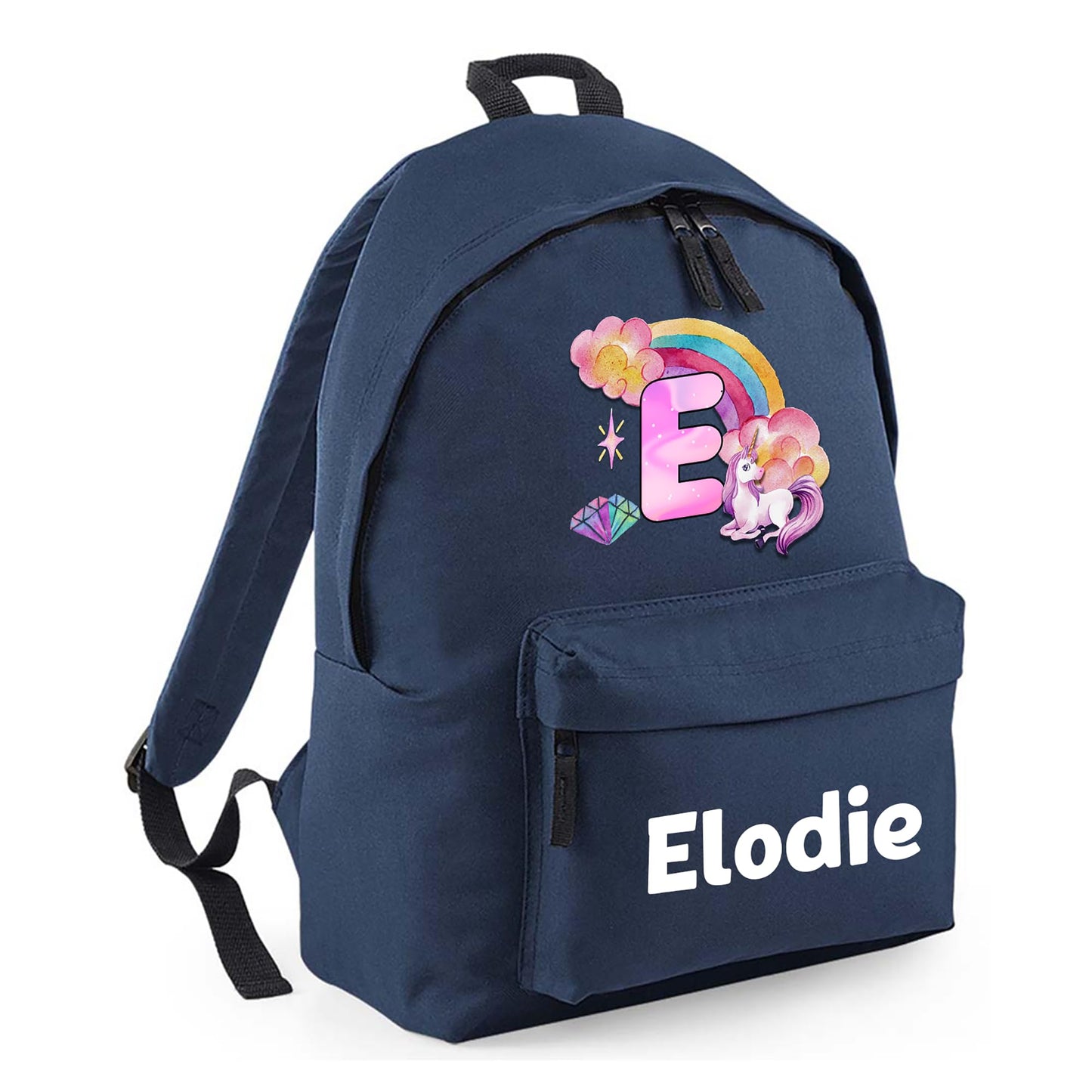 Personalised Kids Backpack - Custom Rucksack with Name - Multiple Designs & Colours - Ideal for Boys, Girls, Nursery and Primary School Children Back to School (Small, Dinosaur Initial, Navy)