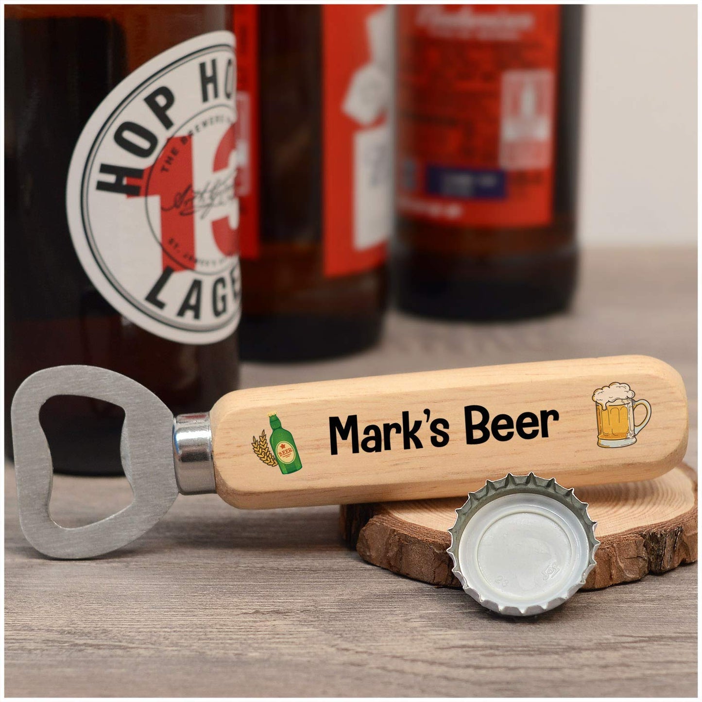 PERSONALISED Wooden Bottle Opener Gifts for Him, Dad, Grandad, Husband, Boyfriend - ANY NAME Beer Bottle Opener - Birthday, Christmas, Fathers Day Gift Ideas for Men - Home Bar Pub Accessories