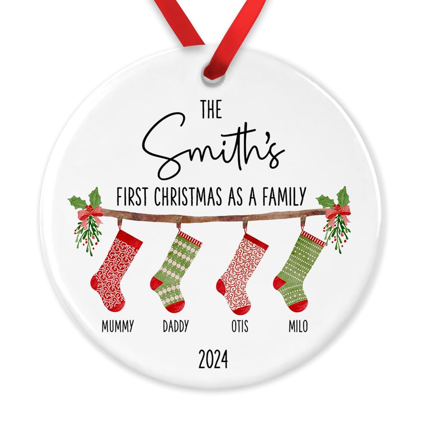 First Christmas as A Family Bauble with Gift Box, Personalised Family Christmas Ornament, Hanging Stockings, Custom 2024 Tree Decoration, Family Gift, Festive Xmas Present, Family Bauble, Keepsake