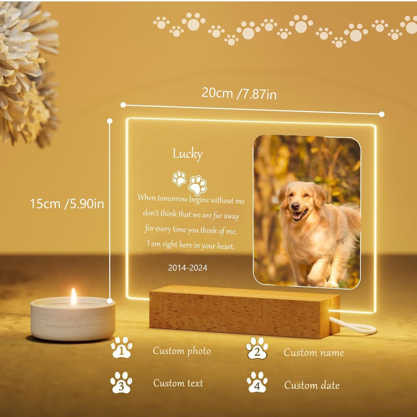 Personalized Dog Memorial Gifts for Loss of Dog - Pet Memorial Plaque Custom Photo Night Lights, Pets Bereavement Gifts Loss of Pet Gift, Style 4