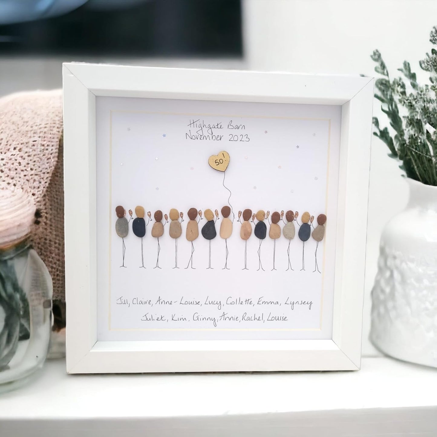 Best Friends Framed Personalised Birthday Gift From All Of Us, Pebbles Art Friendship Handmade