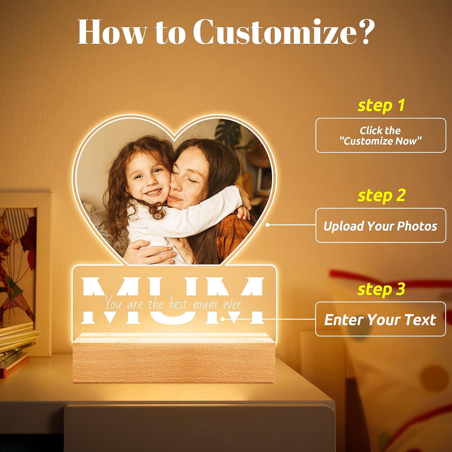 Personalised Anniversary Birthday Gifts for Women & Men, Custom Photo Frame with Night Light, Personalized Acrylic Plaque with Photos, Personalised Christmas Couples Gifts for Him & Her