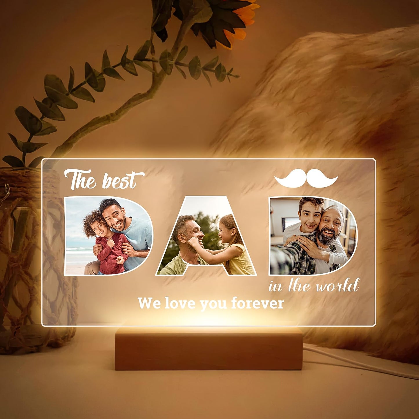 Personalised Anniversary Birthday Gifts for Women & Men, Custom Photo Frame with Night Light, Personalized Acrylic Plaque with Photos, Personalised Christmas Couples Gifts for Him & Her