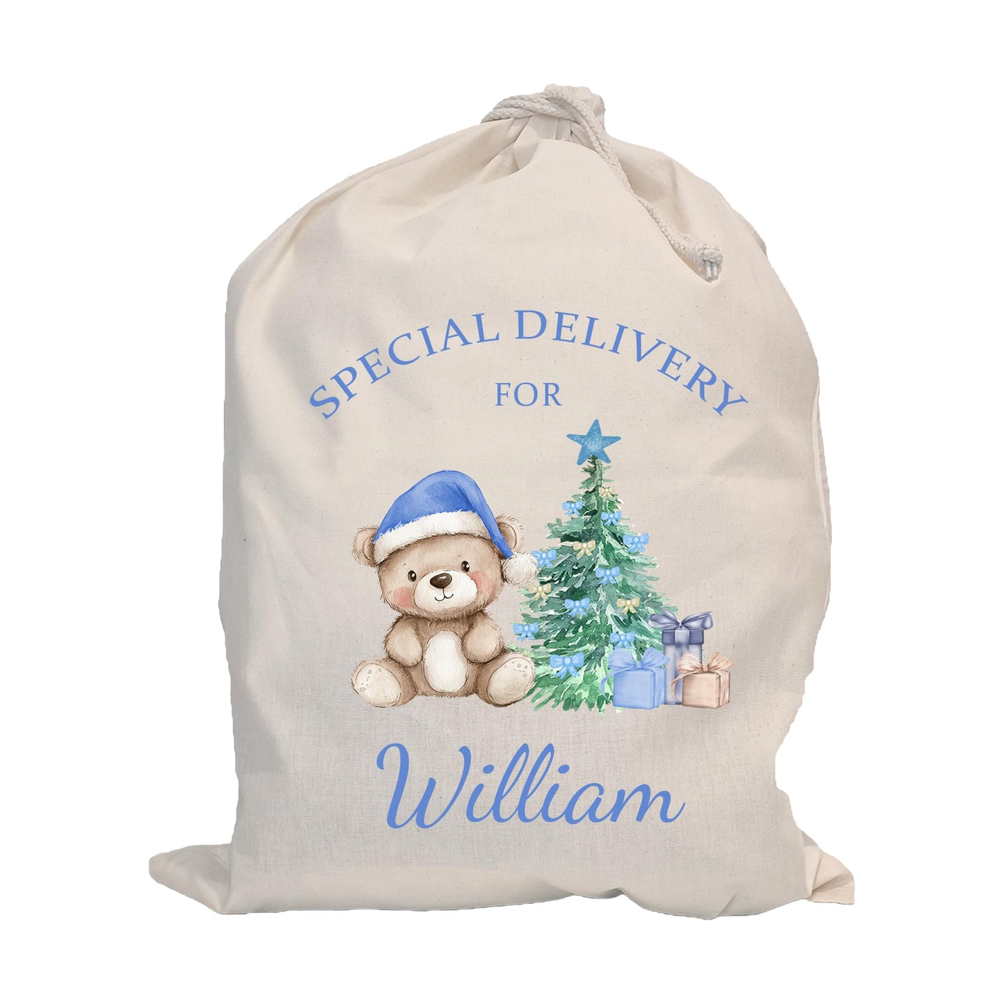 Personalised Santa Sack with Custom Name | Large Christmas Sack for Gifts | Xmas Gift Bag for Under Tree | Christmas Eve Bag | Christmas Stocking Alternative - Red Initial Reindeer (Cotton)