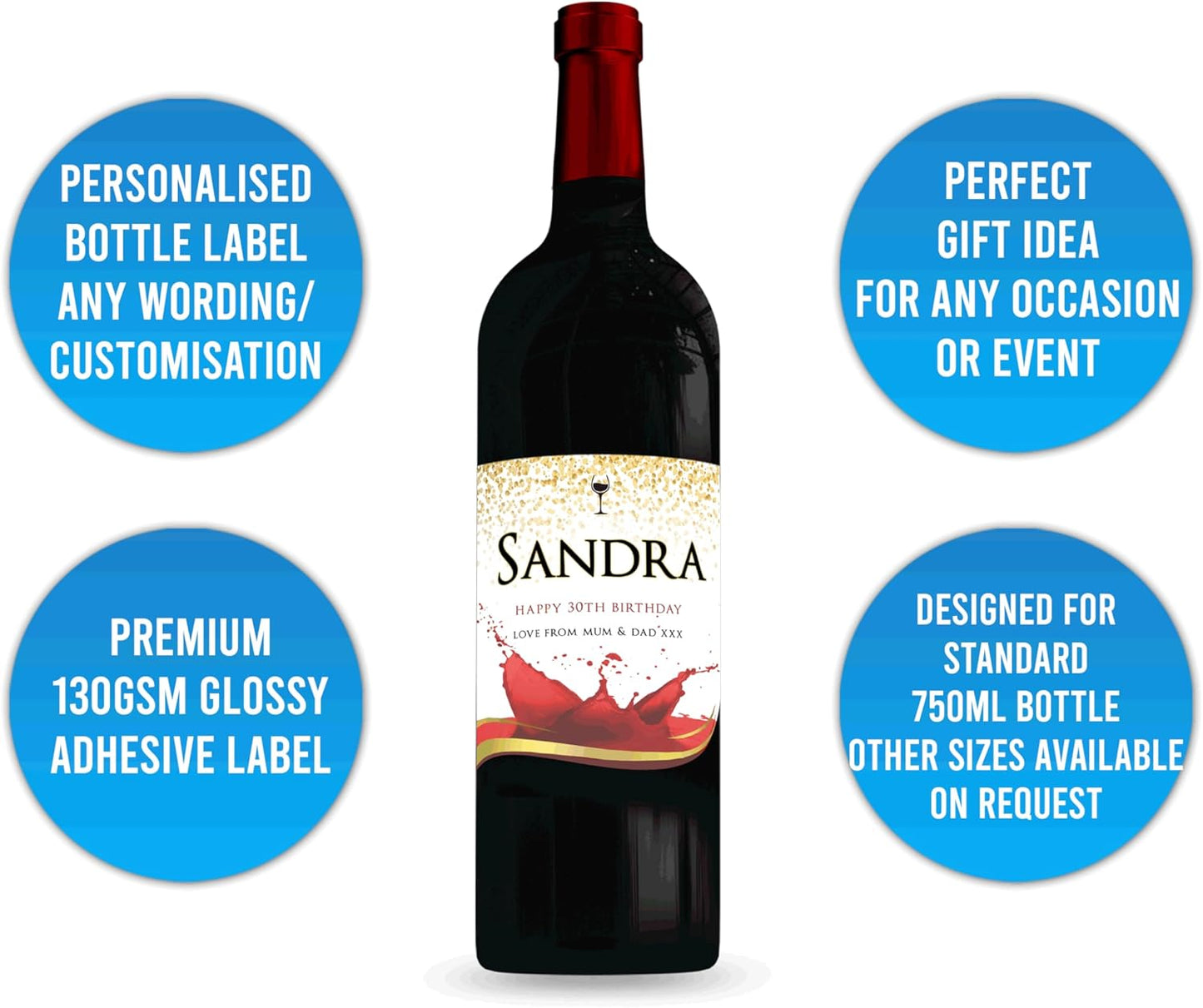 Personalised Red Wine Bottle Label Custom - Any Wording