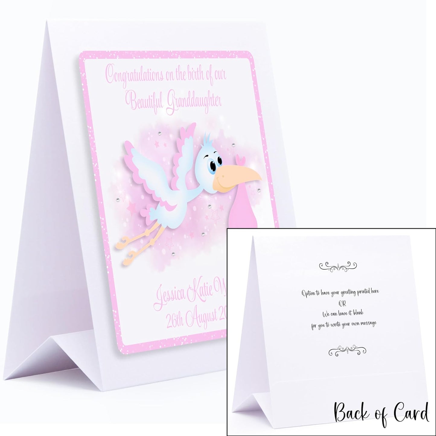 Personalised New Baby Boy Card - New Baby Girl Card - New Baby Grandson Card -New Baby Granddaughter Card - 3D Stork