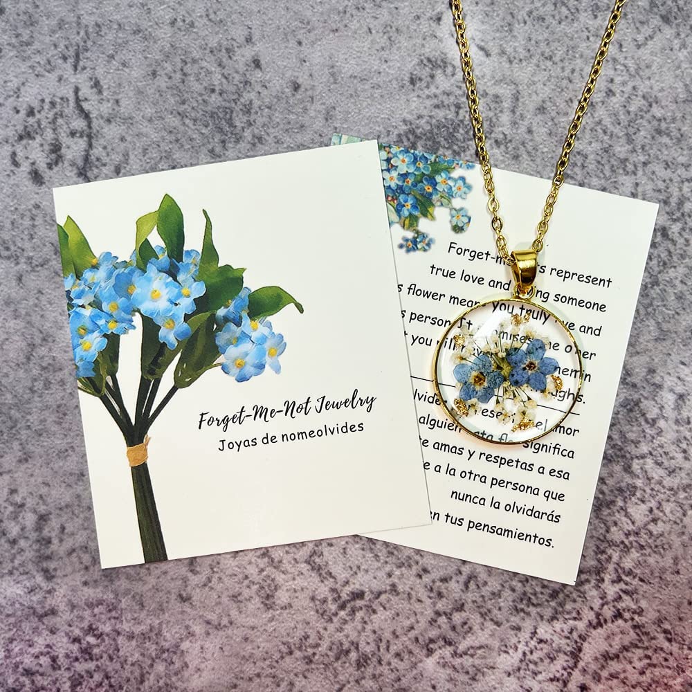 Forget-Me-Not and Queen Anne's Lace Pressed Wildflower Necklace | Gold Pressed Flower Necklace | Personalized Handmade Necklaces | Real Flower Necklace | Bridesmaid Jewelry | 18”