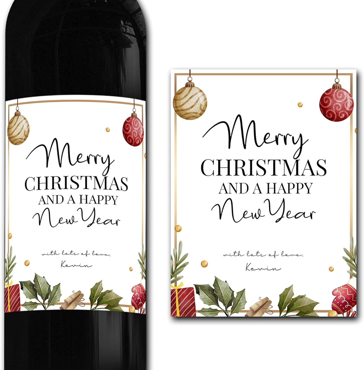 Personalised Christmas Red Wine Bottle Label, Any Wording and Occasion, Custom Peel and Stick