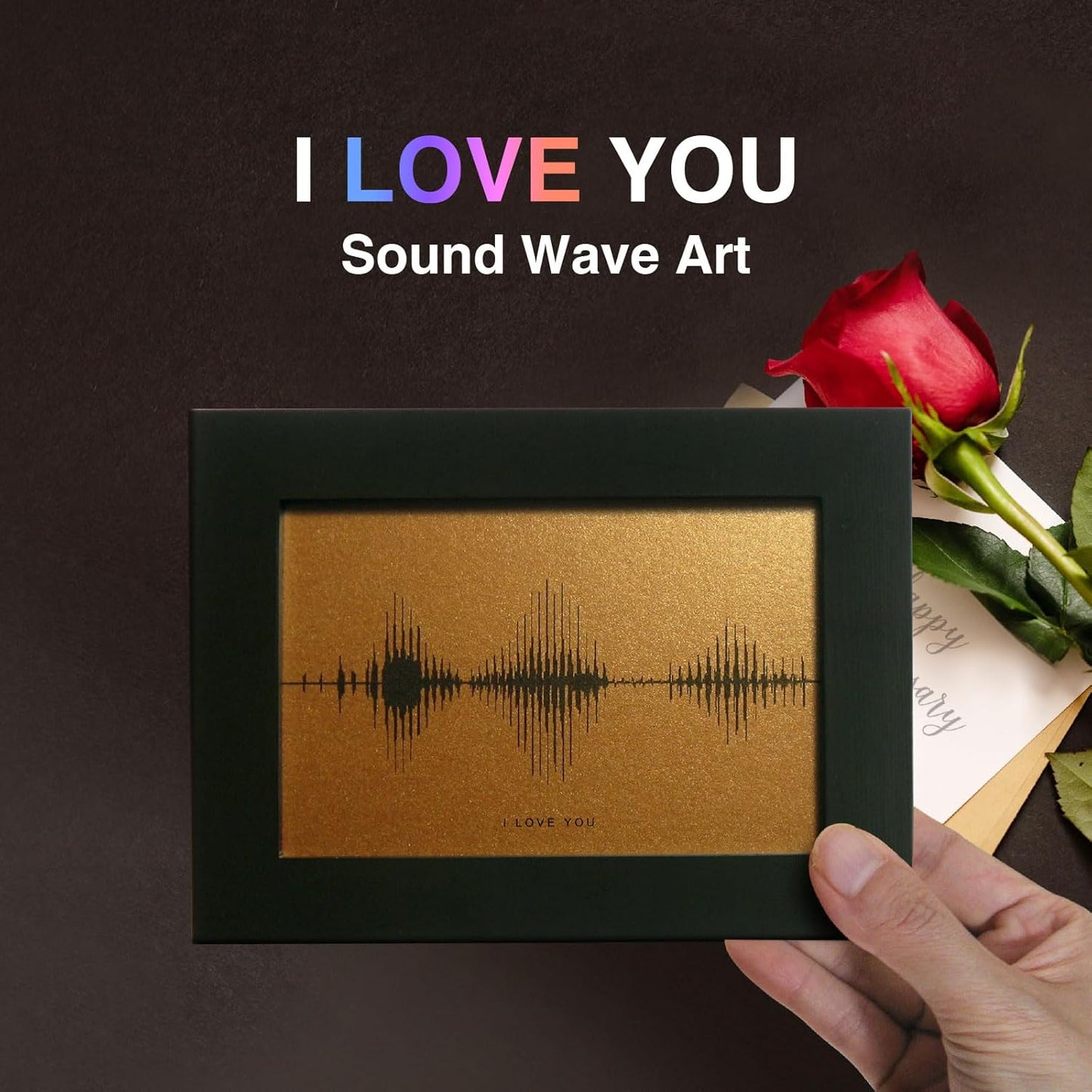 I Love You Soundwave Art, Visible Voice 8th Wedding Anniversary Gift for him or her, Husband Present from Wife, 3.5 x 5 inch, Bronze Colour, Christmas Gift