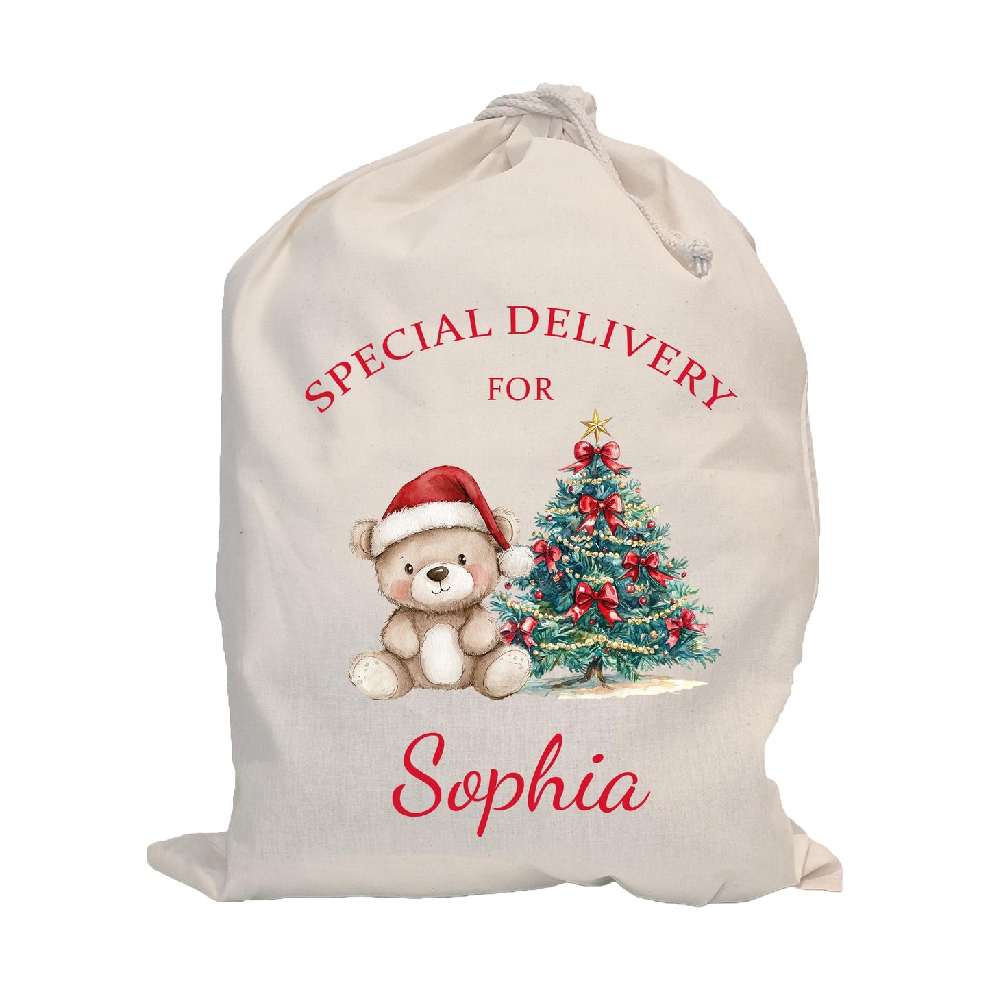 Personalised Santa Sack with Custom Name | Large Christmas Sack for Gifts | Xmas Gift Bag for Under Tree | Christmas Eve Bag | Christmas Stocking Alternative - Red Initial Reindeer (Cotton)