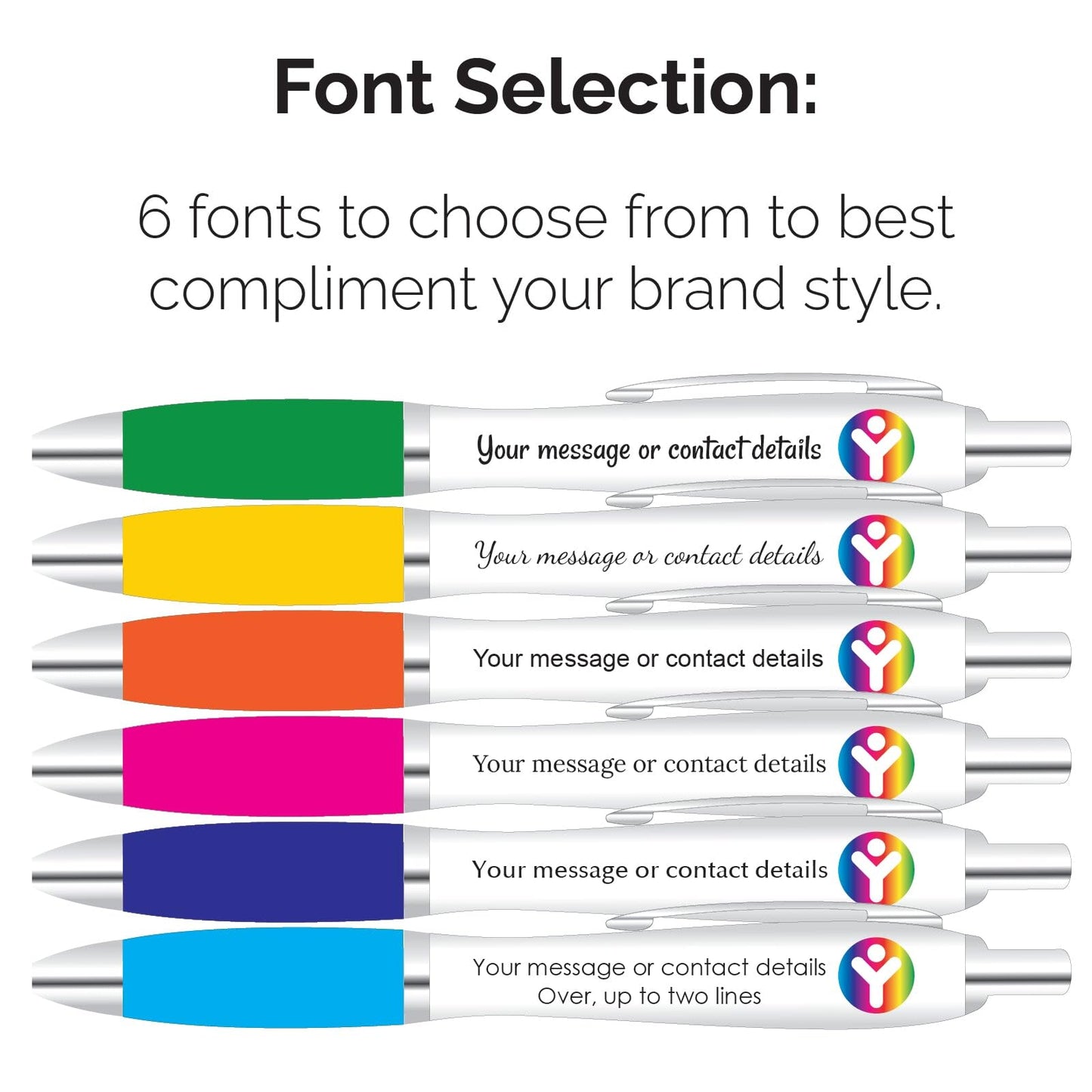 Full Colour Printed Logo Pen With Personalised Text Options for Custom Promotion With Black Colour Grip.