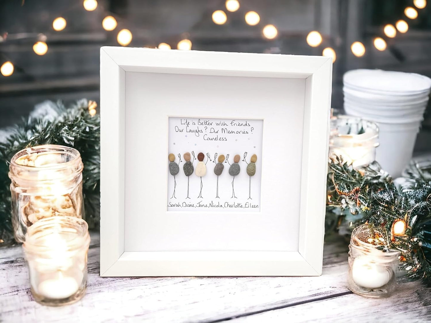 Best Friends Framed Personalised Birthday Gift From All Of Us, Pebbles Art Friendship Handmade