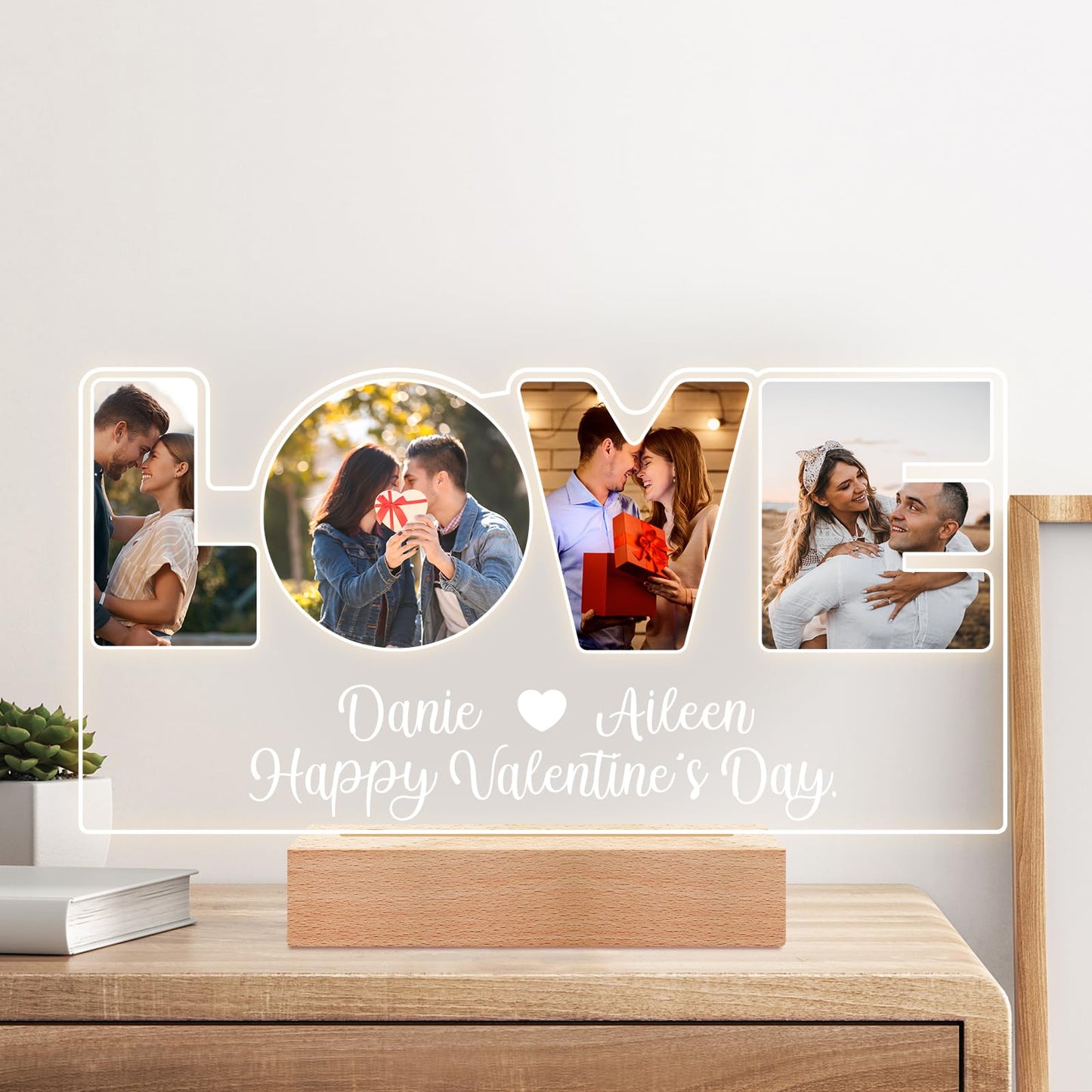 Personalised Anniversary Couples Gifts for Women and Men, Personalised Photo Frame with Photo, Customised Picture Frame with Night Light, Personalised Christmas Birthday Gifts for Her and Him