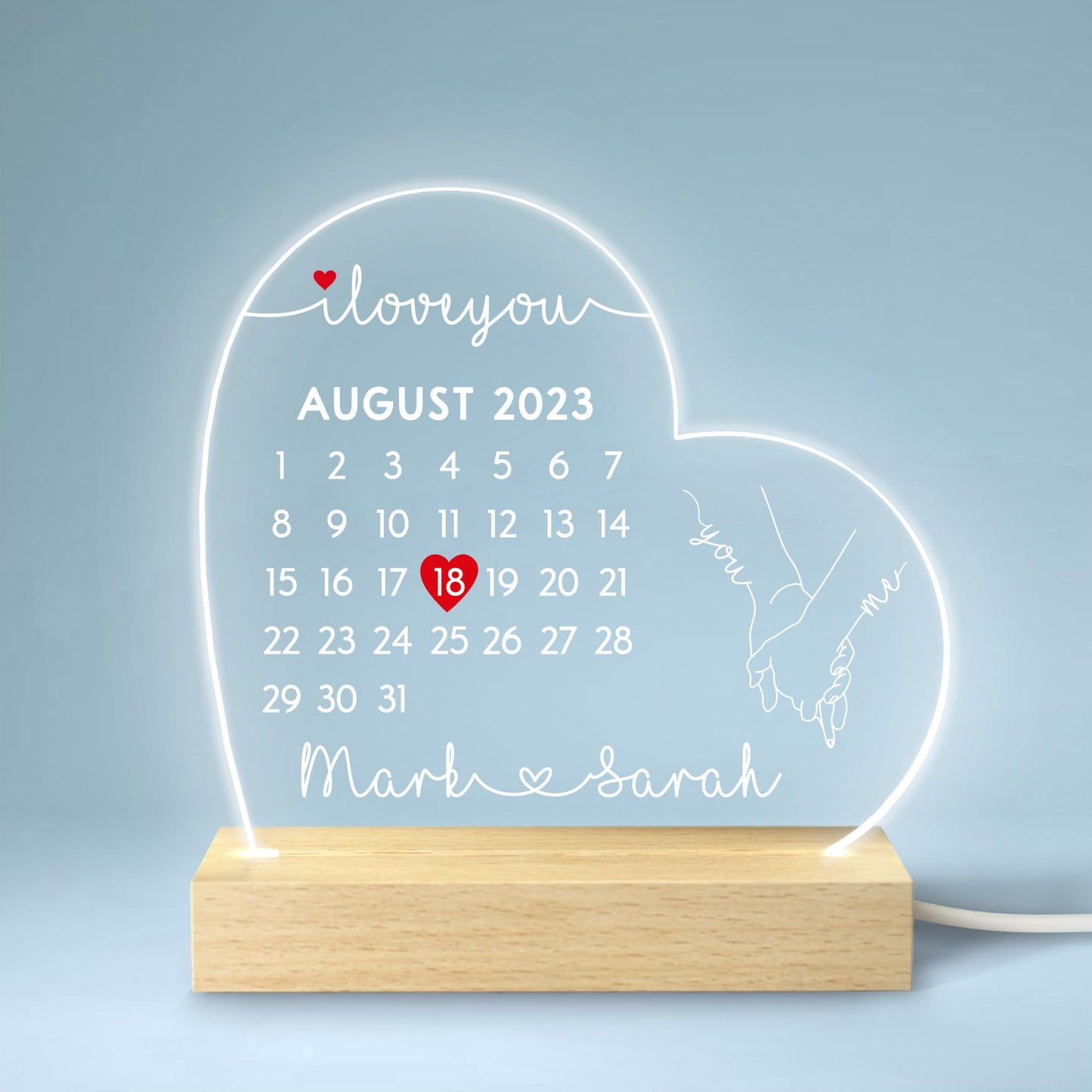 Beecreative Anniversary Gifts For Her, Personalised Anniversary Date LED Night Light For Girlfriend Wife, I Love You Anniversary Gift