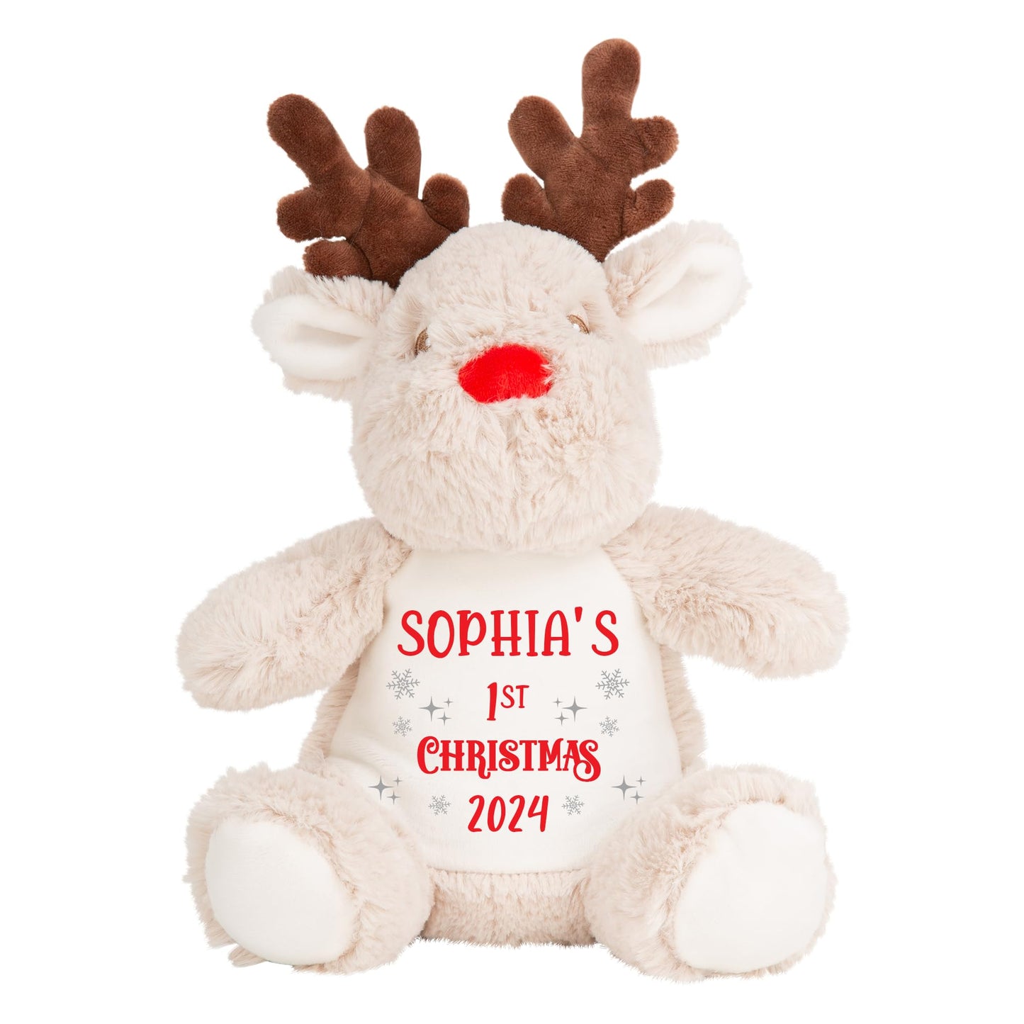 Personalised Reindeer Soft Toy with Custom Name - Baby's 1st Christmas Gift - Keepsake Plush for Newborn Boy Girl, Xmas Present for Son, Daughter, Grandson, Granddaughter, Niece, Nephew (Red Teddy)