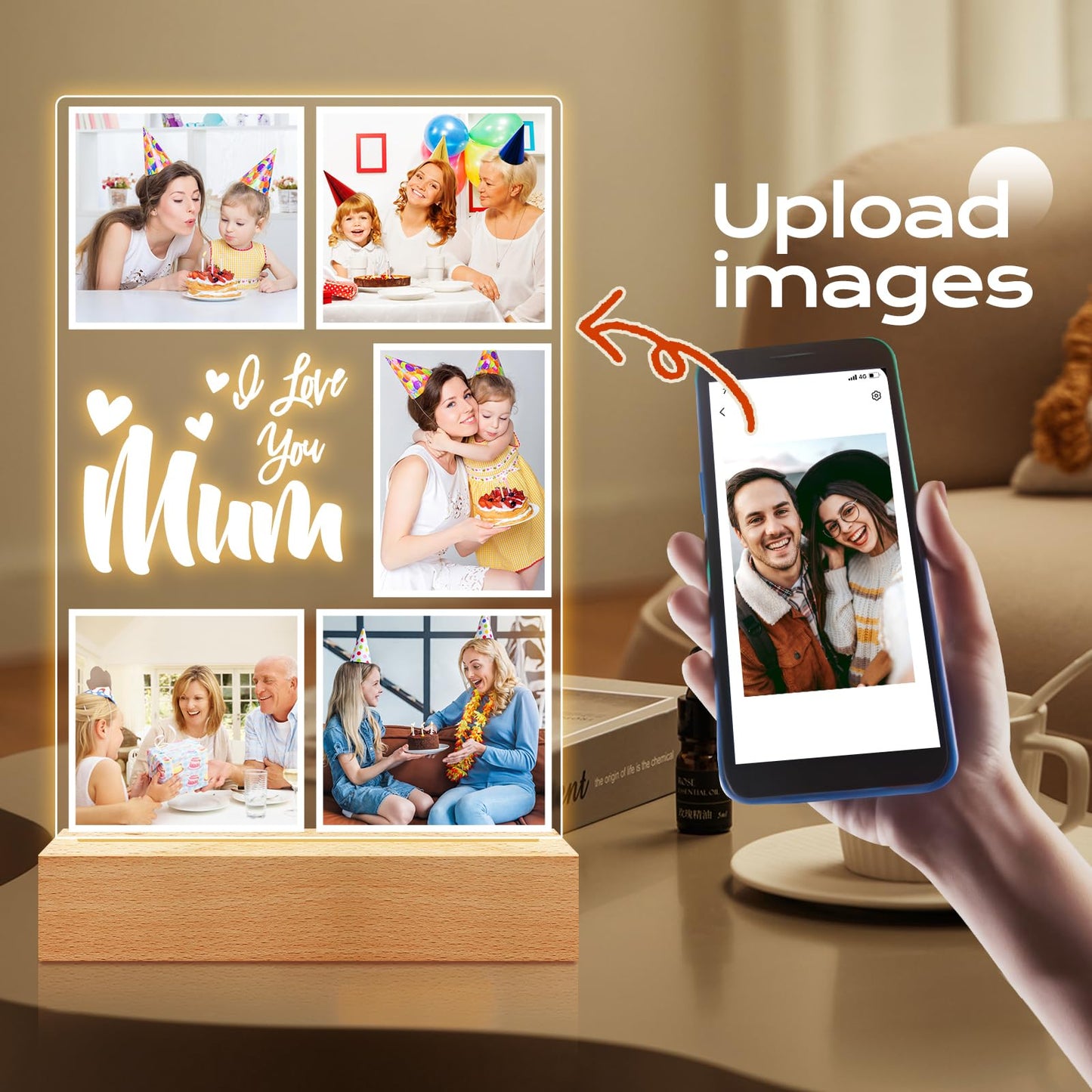 Personalised Anniversary Couples Gifts for Women and Men, Personalised Photo Frame with Photo, Customised Picture Frame with Night Light, Personalised Christmas Birthday Gifts for Her and Him