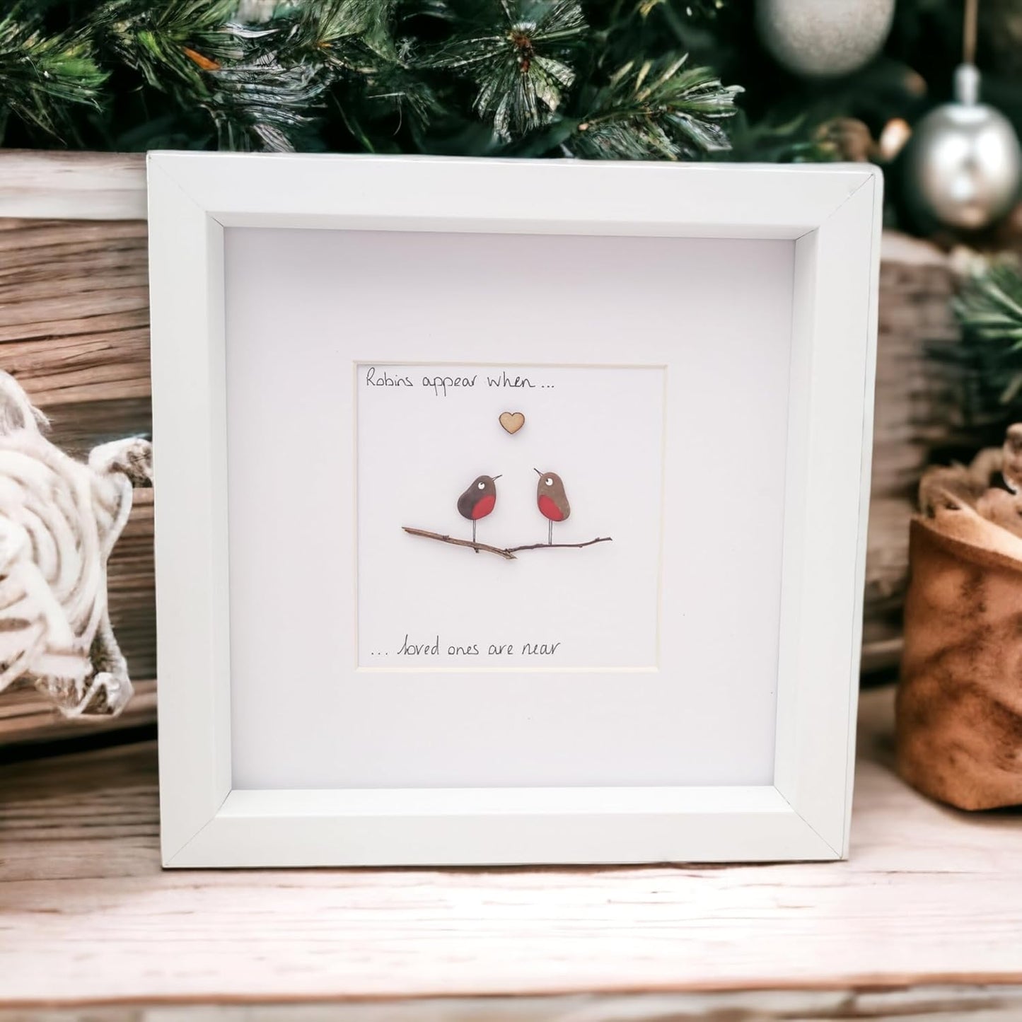 Robins Appear When Loved Ones Are Near Framed Family Friends Christmas Gift Pebble Art Picture Personalised