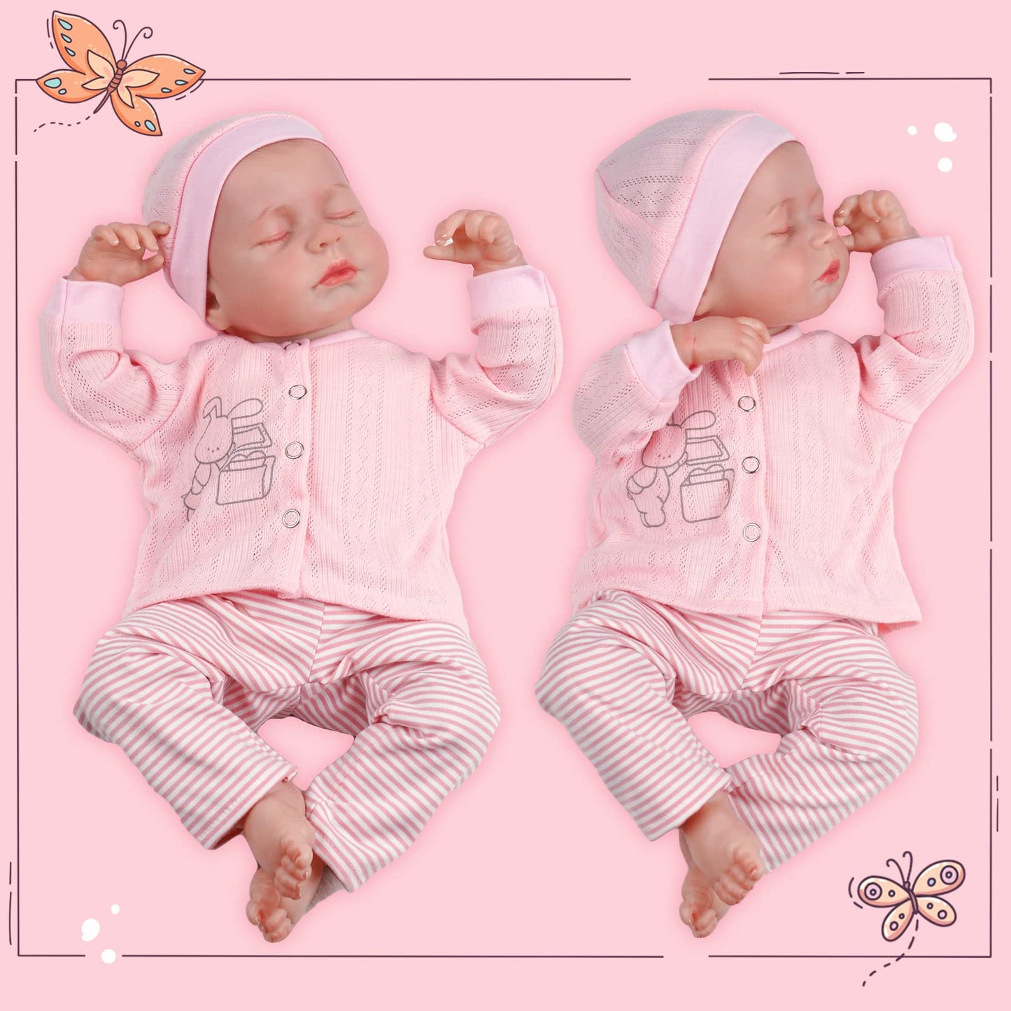 JIZHI Reborn Dolls - 17 inch Soft Body Lifelike-Newborn Baby Dolls Sleeping Girl Dolls with Clothes and Toy Accessories Gift for Kids Age 3+, Pink-hat