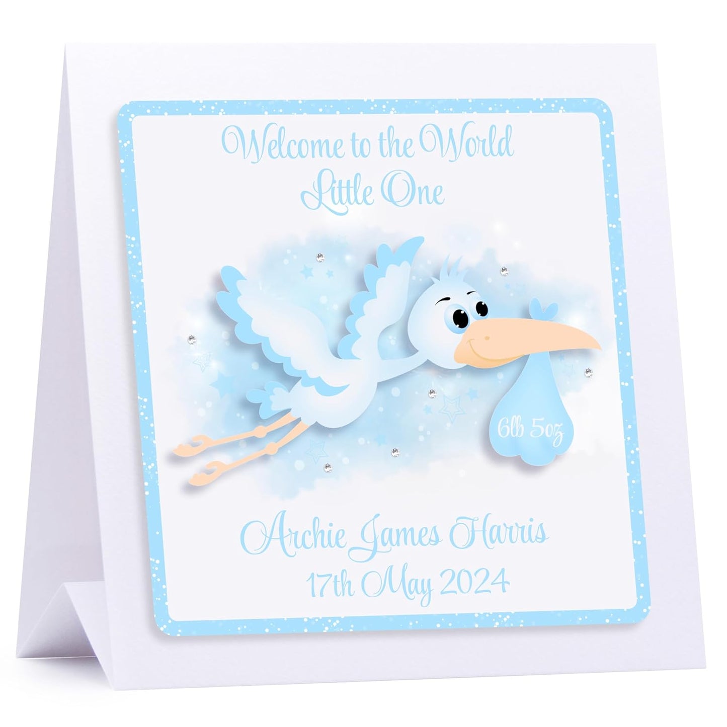 Personalised New Baby Boy Card - New Baby Girl Card - New Baby Grandson Card -New Baby Granddaughter Card - 3D Stork