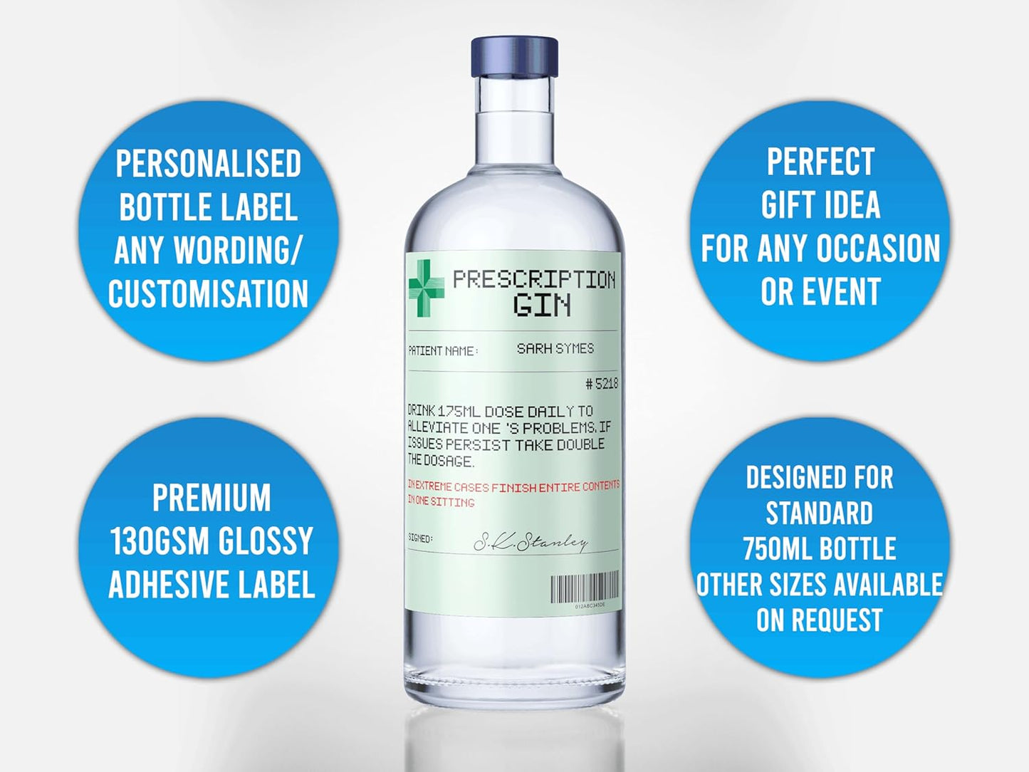 Personalised Prescription Vodka Bottle Label Custom - Any Wording