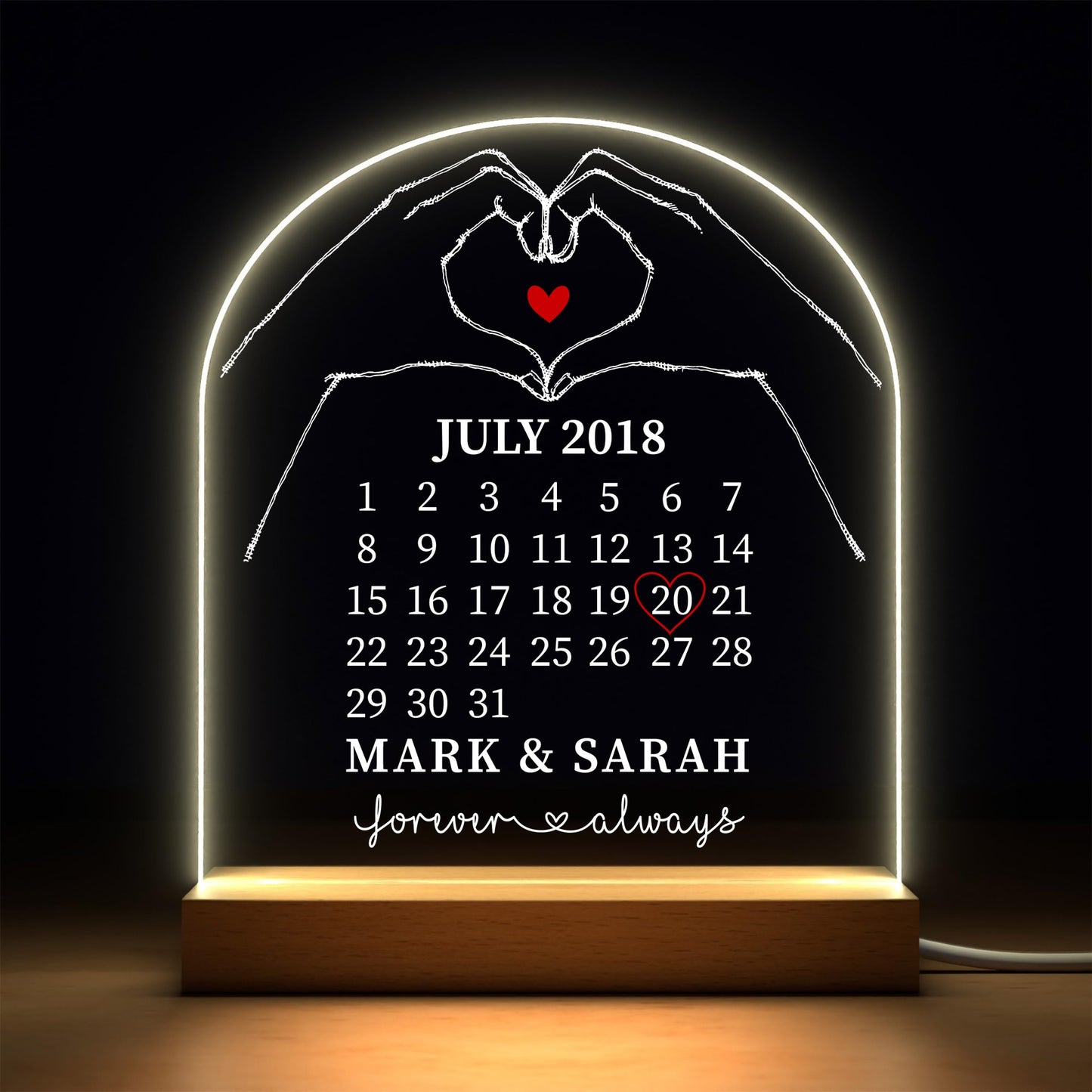 Beecreative Anniversary Gifts For Her, Personalised Anniversary Date LED Night Light For Girlfriend Wife, I Love You Anniversary Gift