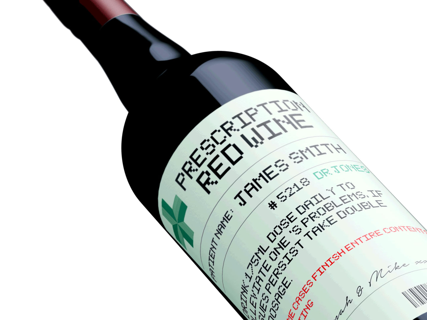 Personalised Prescription Red Wine Bottle Label Custom - Any Wording