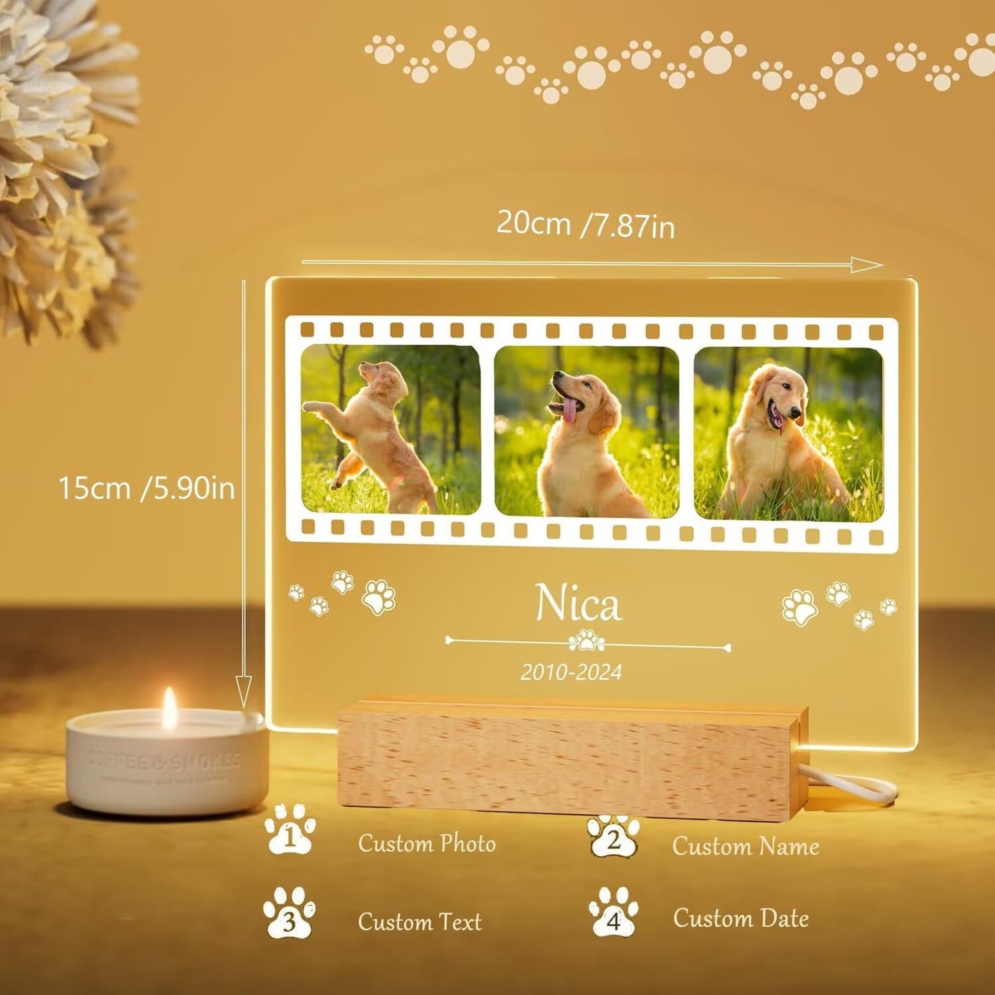 Personalized Dog Memorial Gifts for Loss of Dog - Pet Memorial Plaque Custom Photo Night Lights, Pets Bereavement Gifts Loss of Pet Gift, Style 4