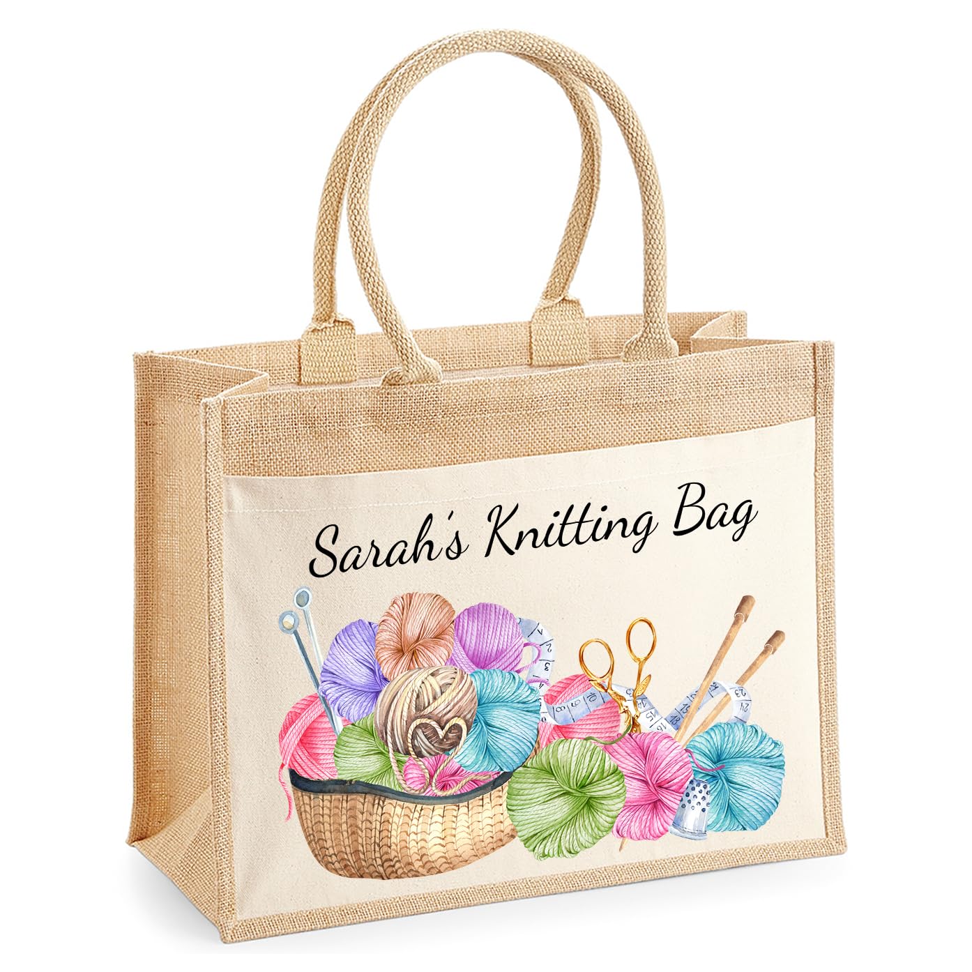 Personalised Crochet & Knitting Tote Bag with Custom Name & Text. Ideal Christmas present for Knitting Lovers, Grandma, Nan. Mother's Day or Birthday Gift