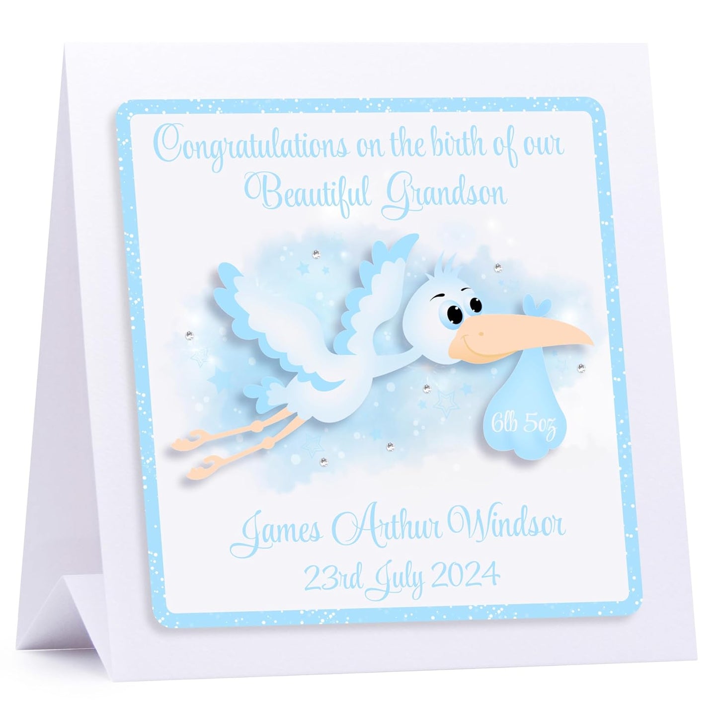 Personalised New Baby Boy Card - New Baby Girl Card - New Baby Grandson Card -New Baby Granddaughter Card - 3D Stork