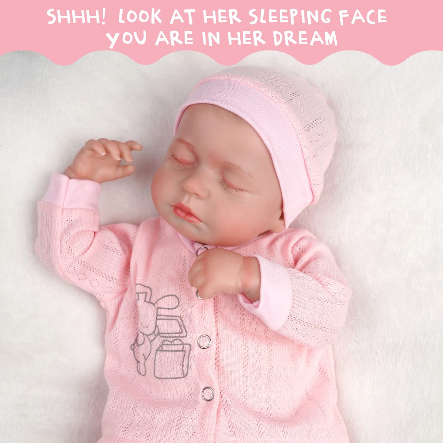 JIZHI Reborn Dolls - 17 inch Soft Body Lifelike-Newborn Baby Dolls Sleeping Girl Dolls with Clothes and Toy Accessories Gift for Kids Age 3+, Pink-hat