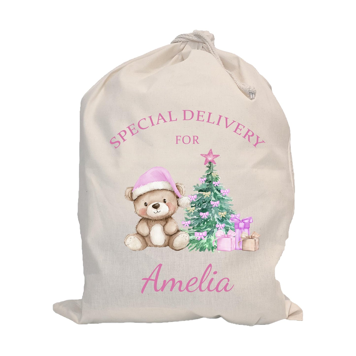 Personalised Santa Sack with Custom Name | Large Christmas Sack for Gifts | Xmas Gift Bag for Under Tree | Christmas Eve Bag | Christmas Stocking Alternative - Red Initial Reindeer (Cotton)