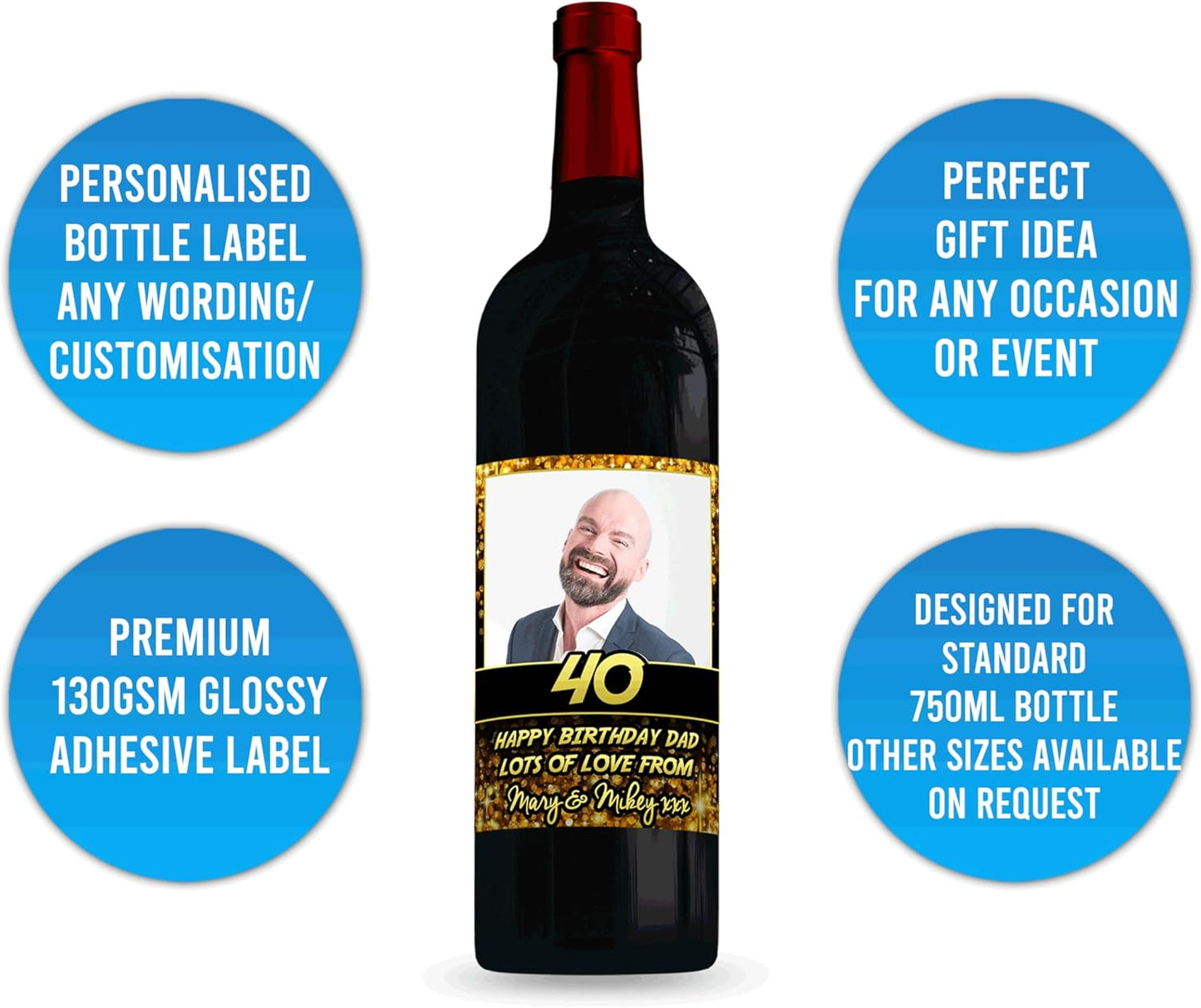 Personalised Photo Congratulations Wine Bottle Label Custom - Any Wording