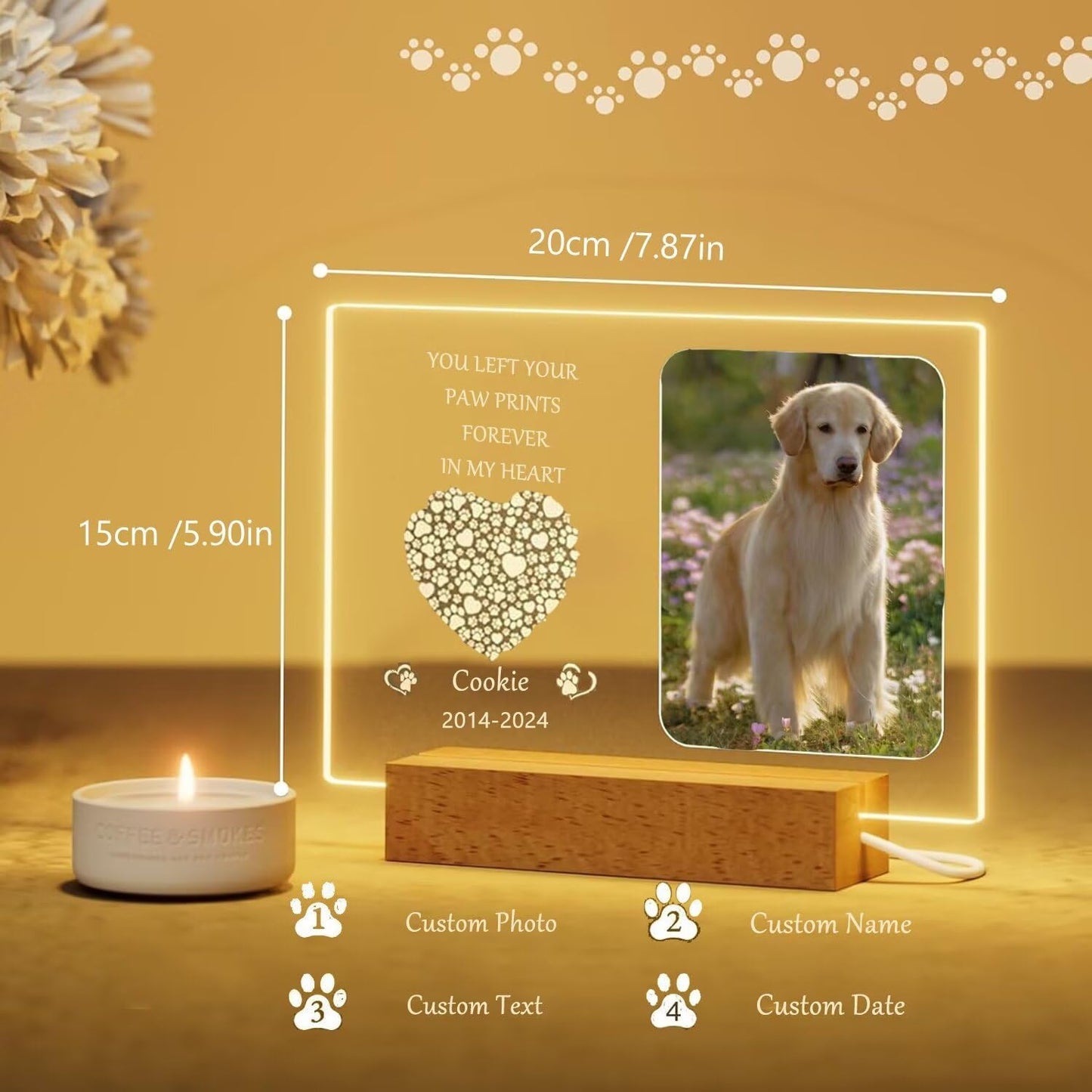 Personalized Dog Memorial Gifts for Loss of Dog - Pet Memorial Plaque Custom Photo Night Lights, Pets Bereavement Gifts Loss of Pet Gift, Style 4